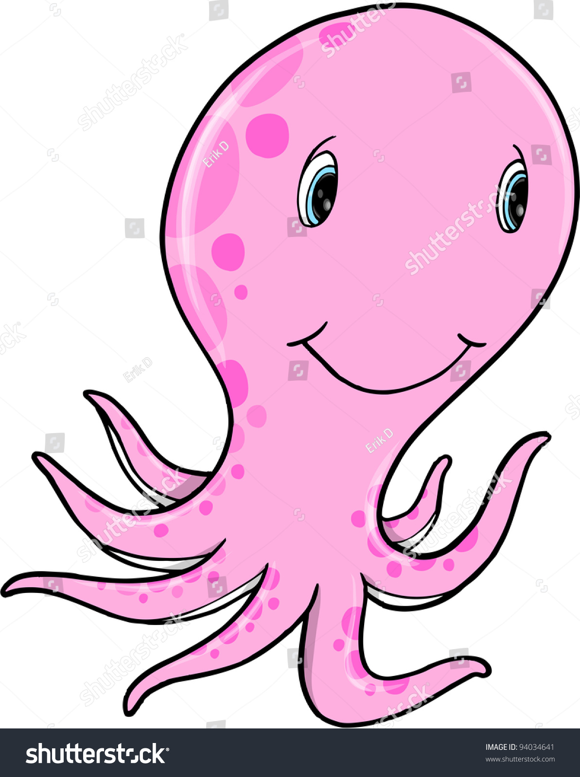 Cute Happy Pink Octopus Vector Illustration Stock Vector Royalty Free