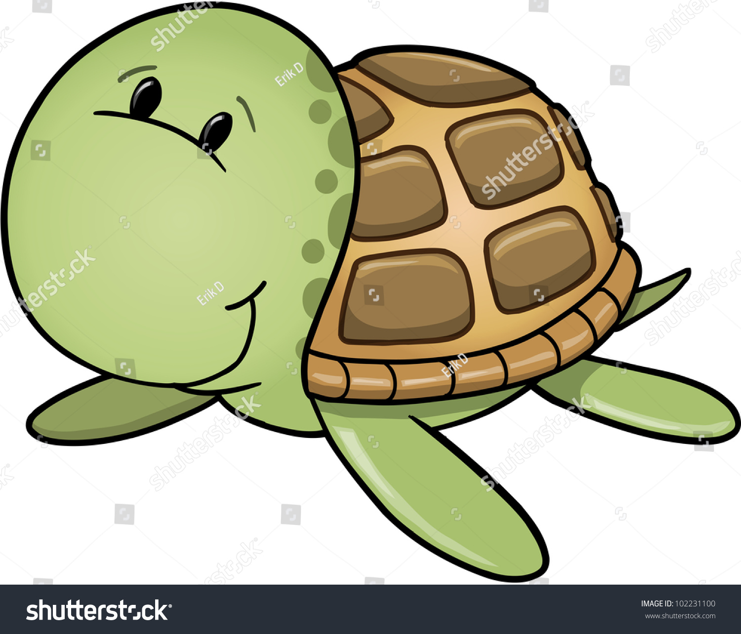 Cute Happy Sea Turtle Vector Illustration Stock Vector 102231100 ...