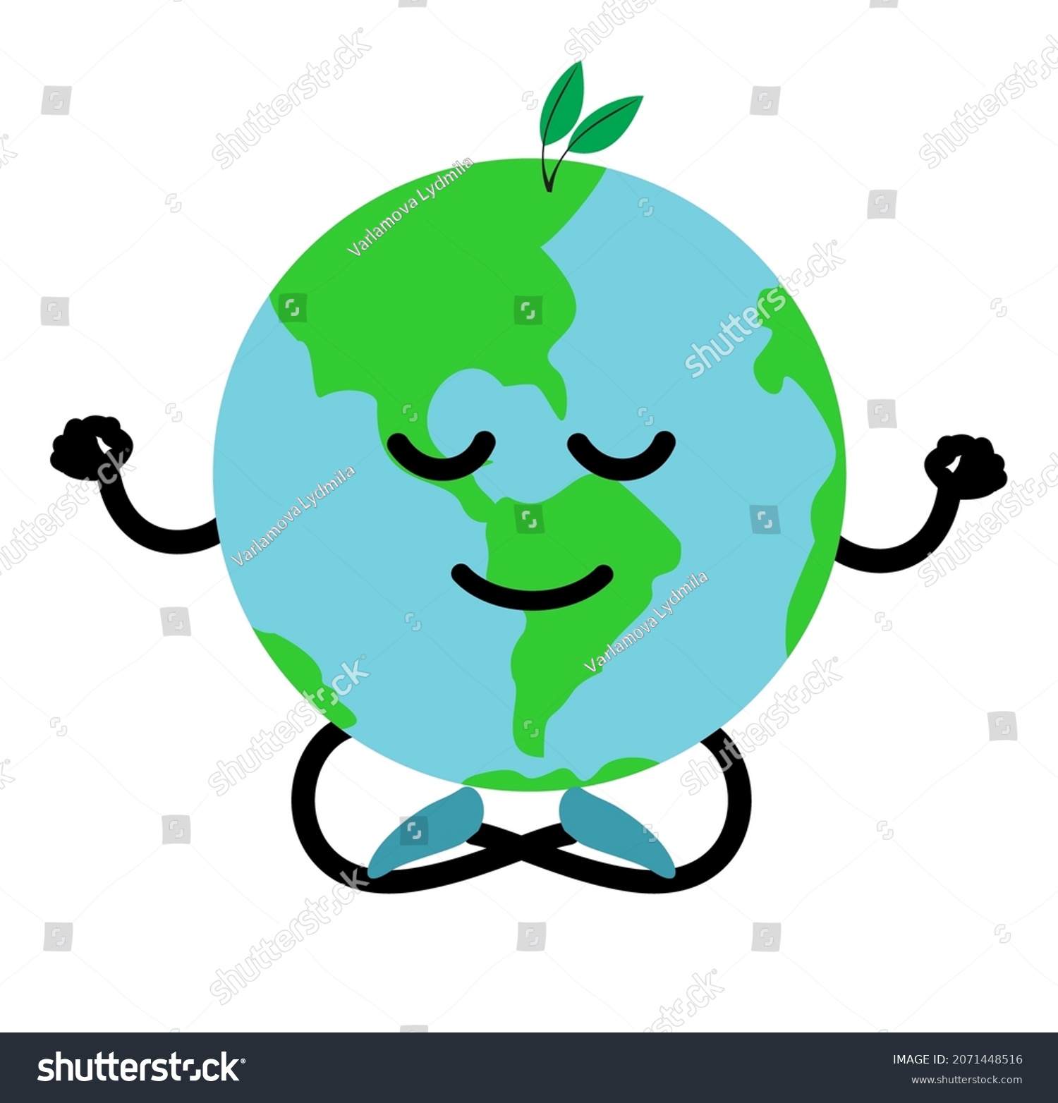 Cute Happy Smiling Earth Planet Meditate Stock Vector Royalty Free