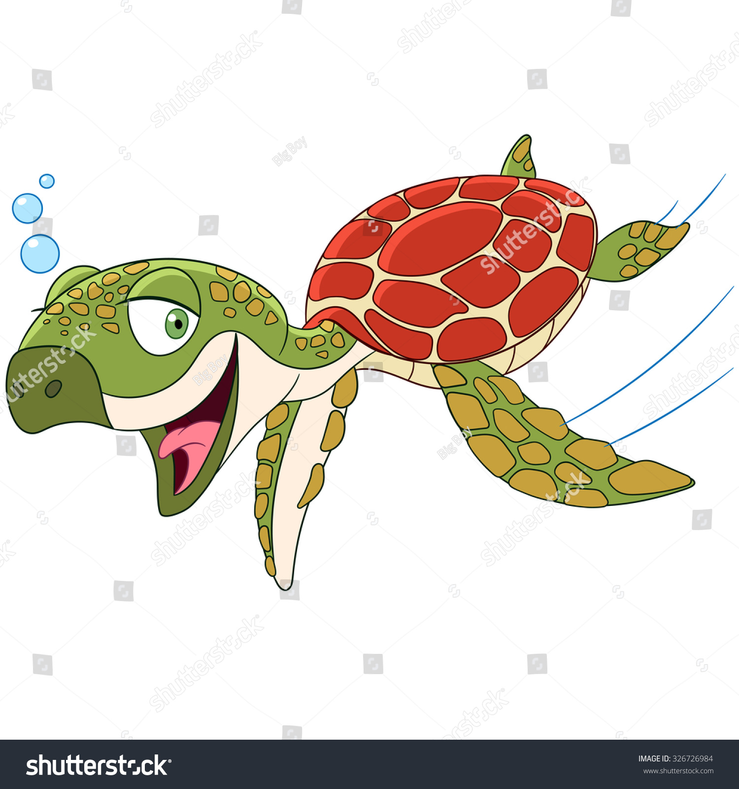 Cute Happy Turtle Is Swimming And Smiling Stock Vector Illustration ...