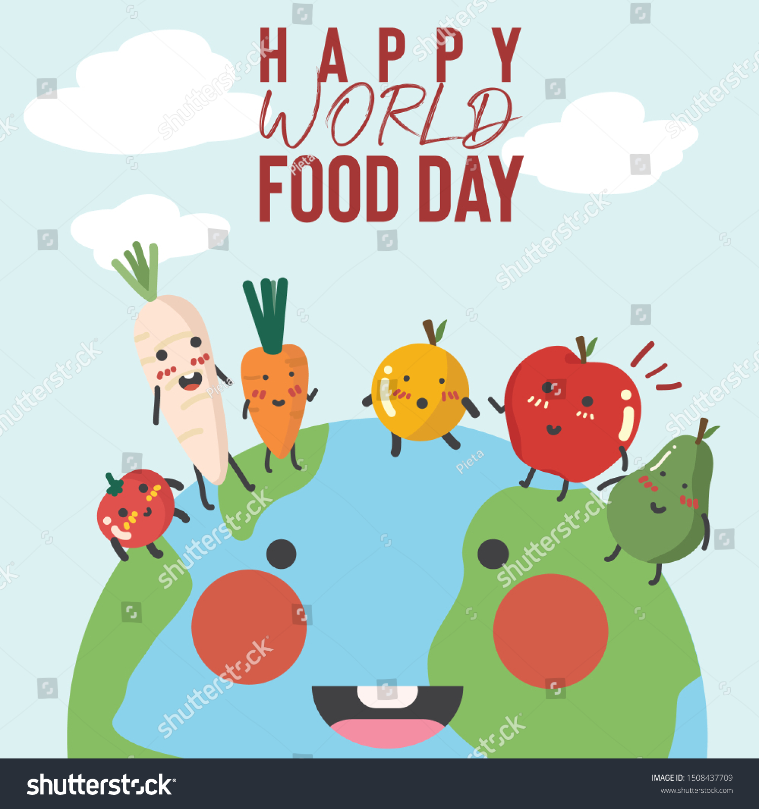 Cute Happy World Food Day Illustration Stock Vector Royalty Free