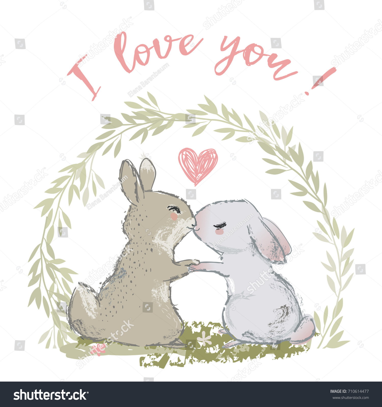 Download Cute Hares Couple Kissing Vector Illustration Stock Vector Royalty Free 710614477