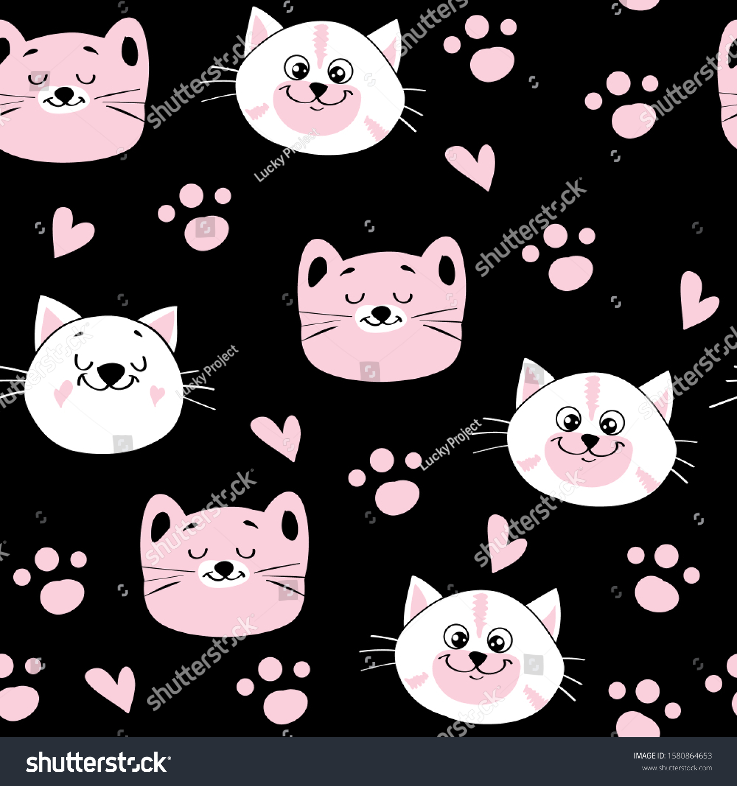 Cute Head White Pink Cats Kawaii Stock Vector Royalty Free