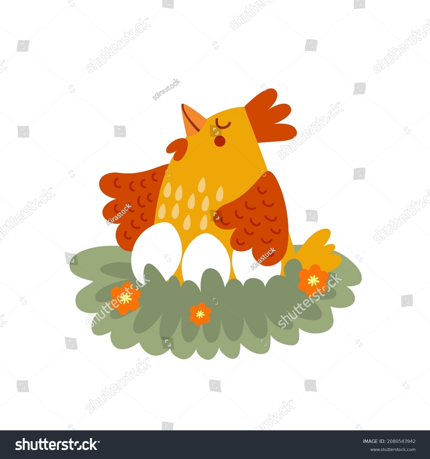 Cute Hen Her Eggs Happy Mother Stock Vector (Royalty Free) 2080543942