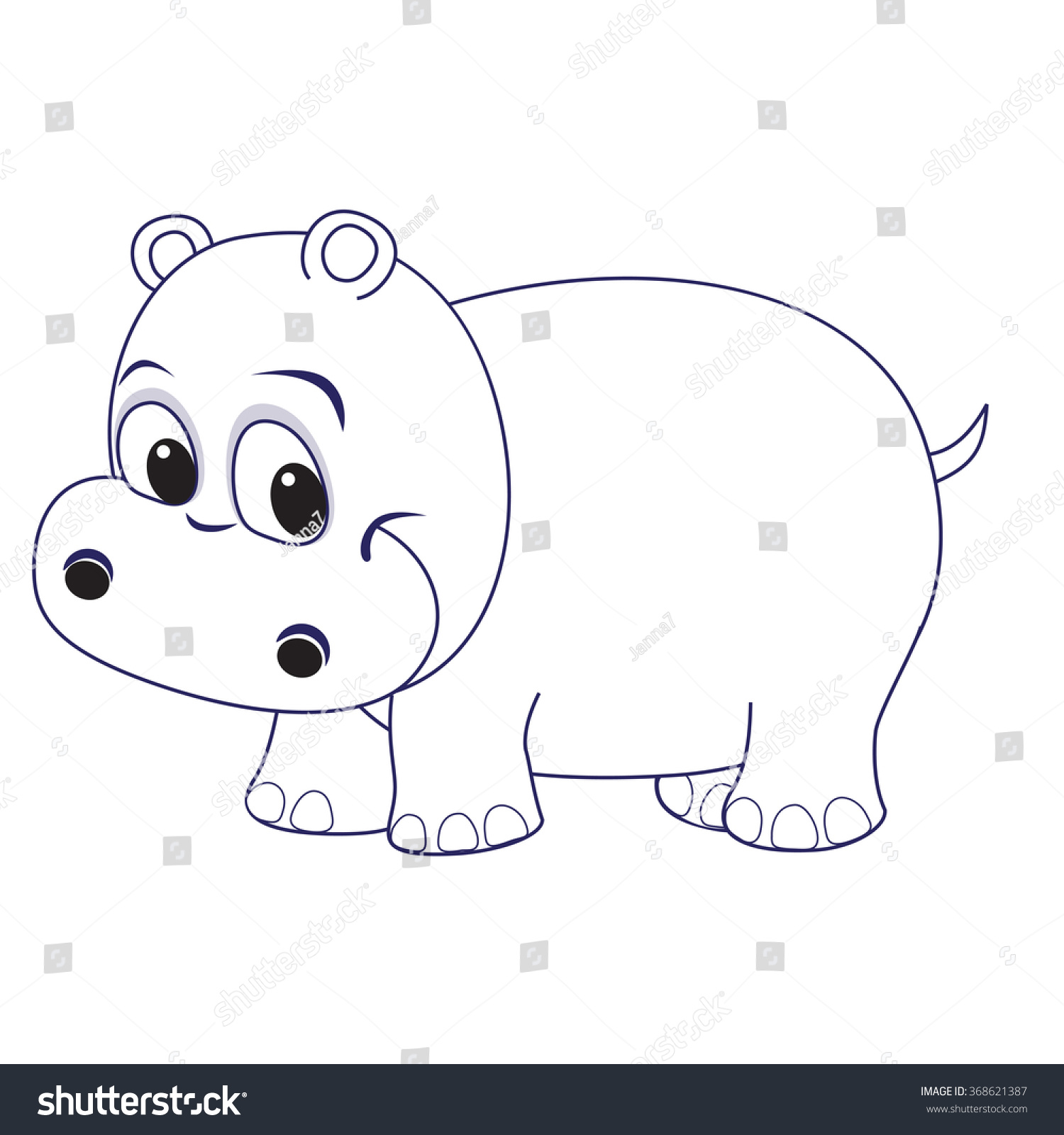 Cute Hippo Baby Coloring Page Stock Vector Royalty Free 368621387