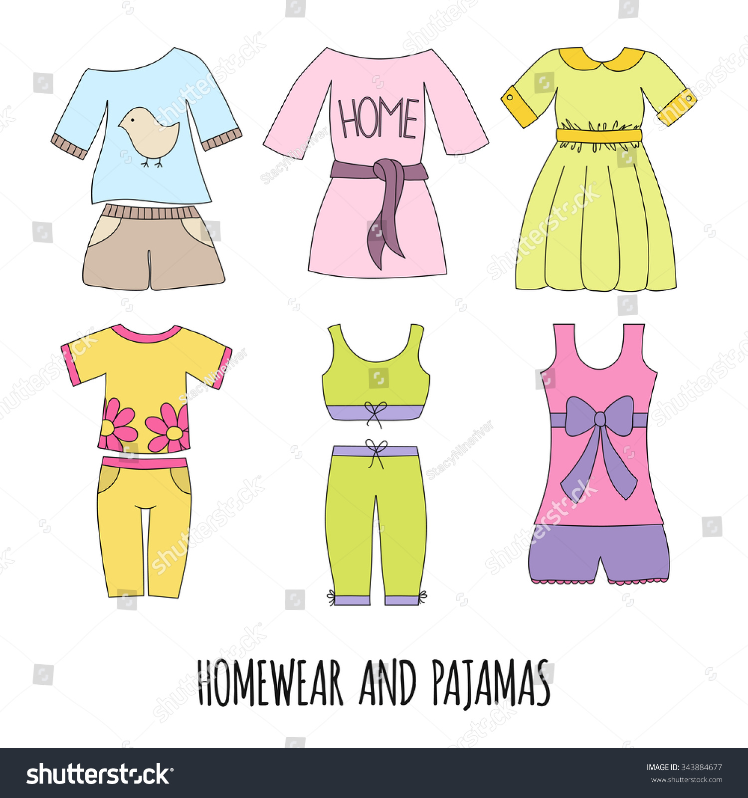 Cute Homewear Pajamas Set Hand Draw Stock Vector 343884677 - Shutterstock