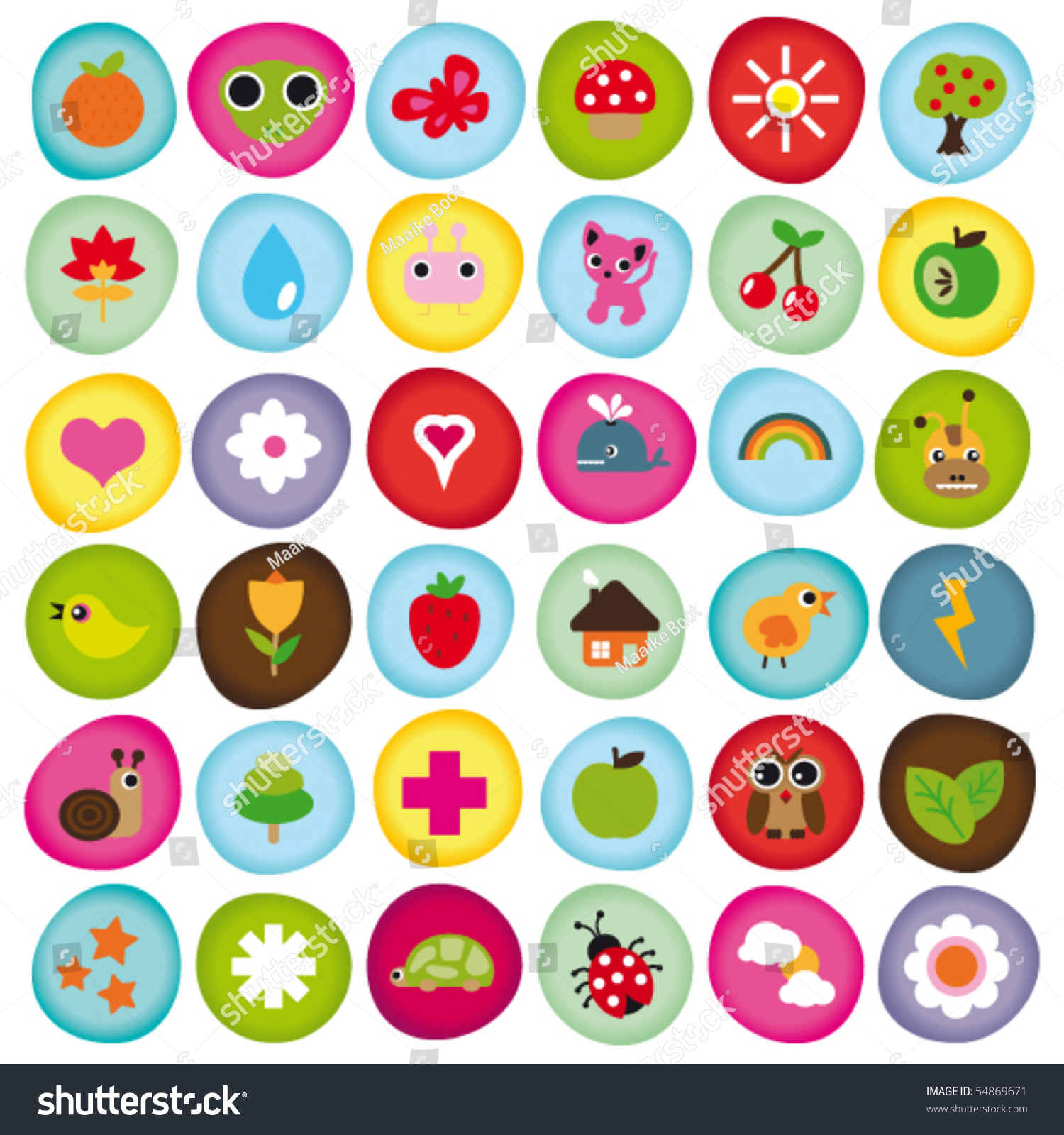 Cute Icon Set Collection Buttons Vector Stock Vector 54869671 ...