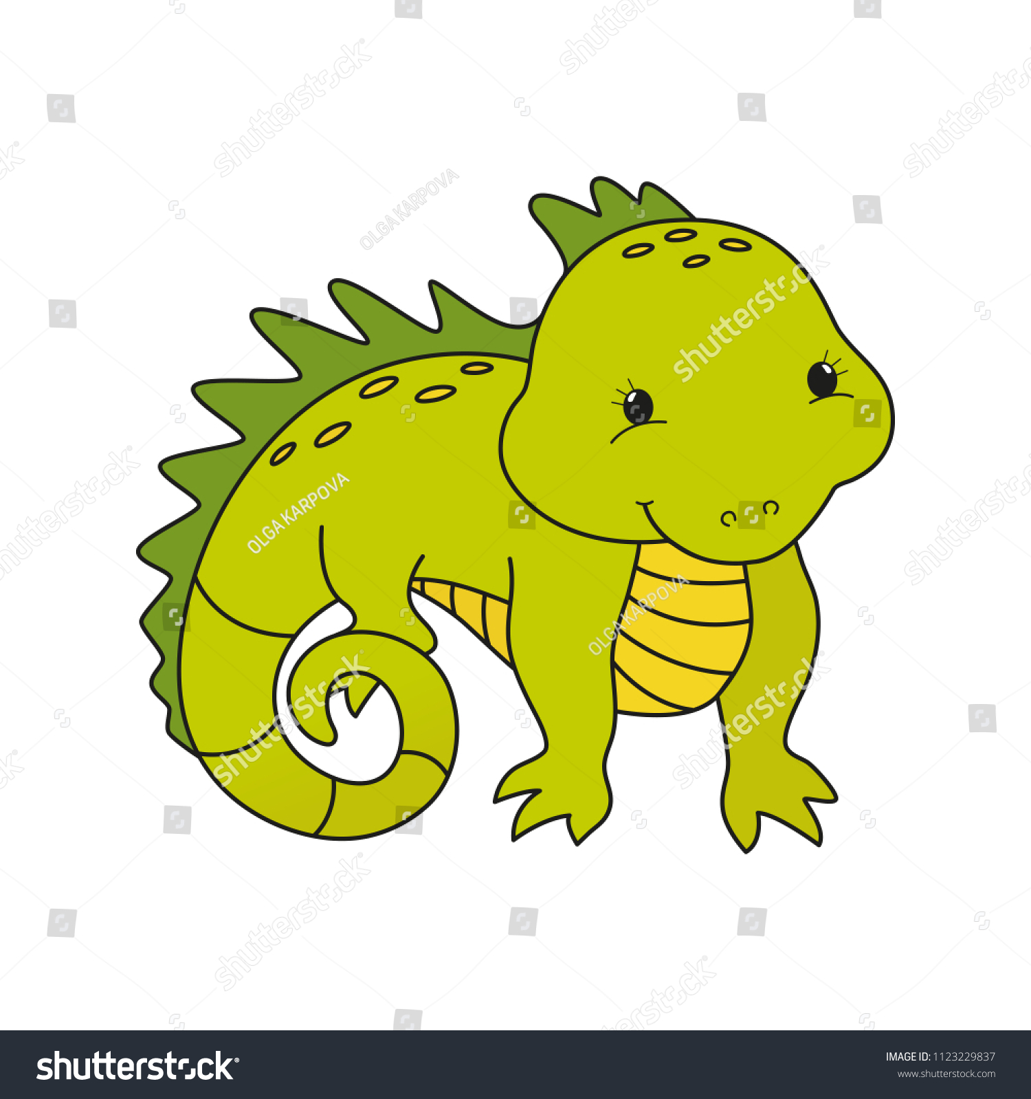 Funny Iguana Cartoon - Cute funny green lizard iguana vector flat