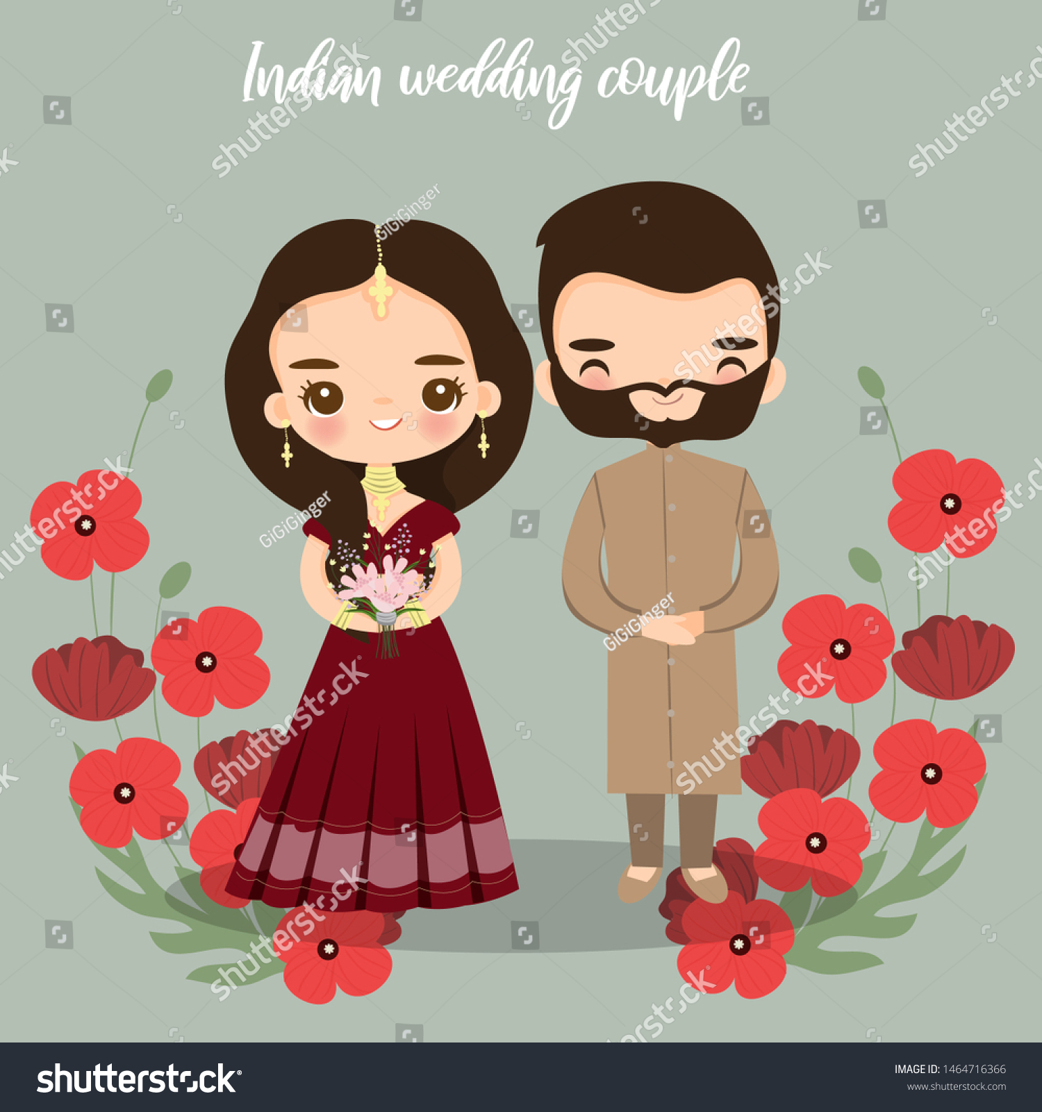 Cute Indian Bride Groom Cartoon Wedding Stock Vector Royalty Free