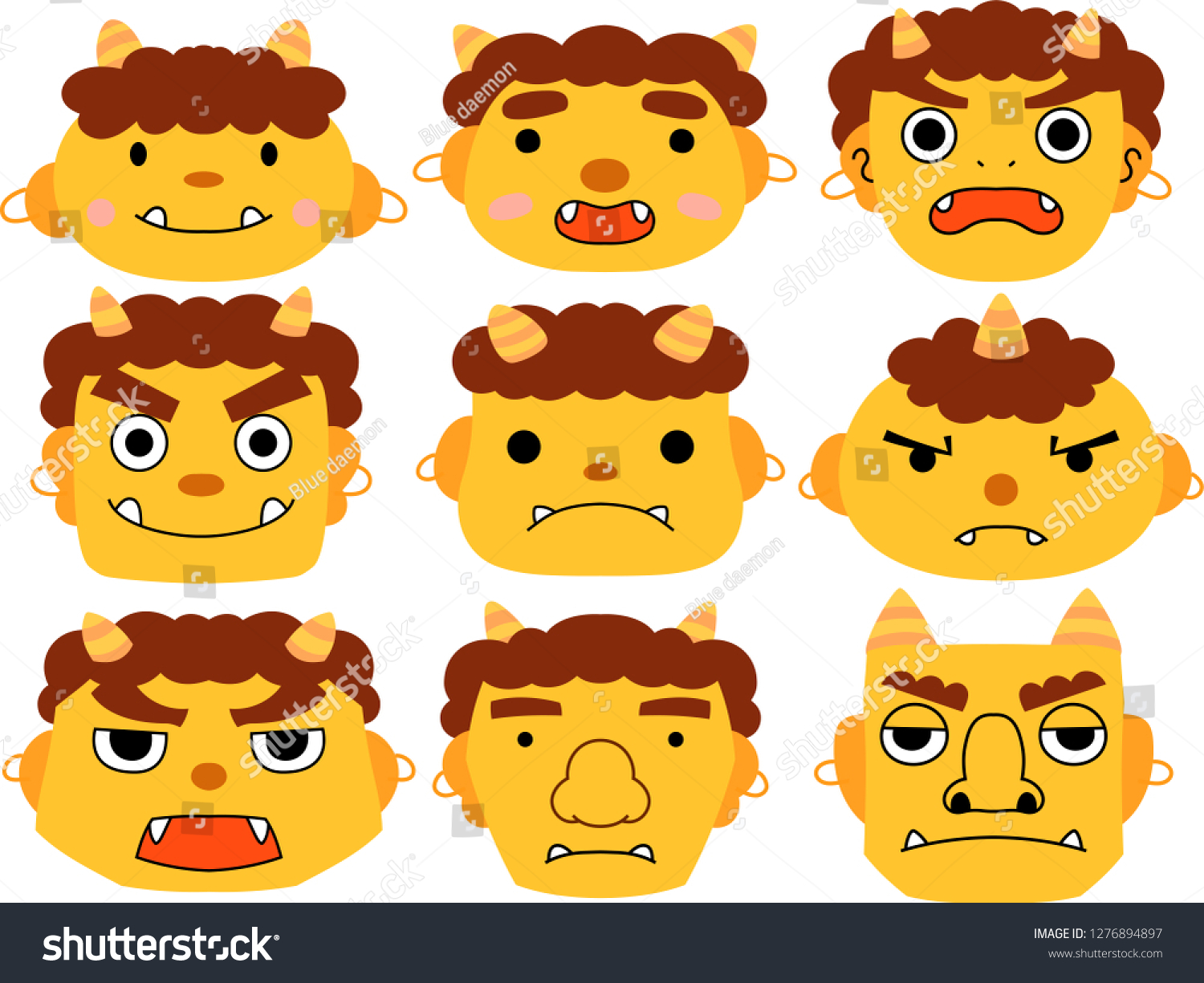 Download Cute Japanese Yellow Demon Mask Set Stock Vector Royalty Free 1276894897 PSD Mockup Templates