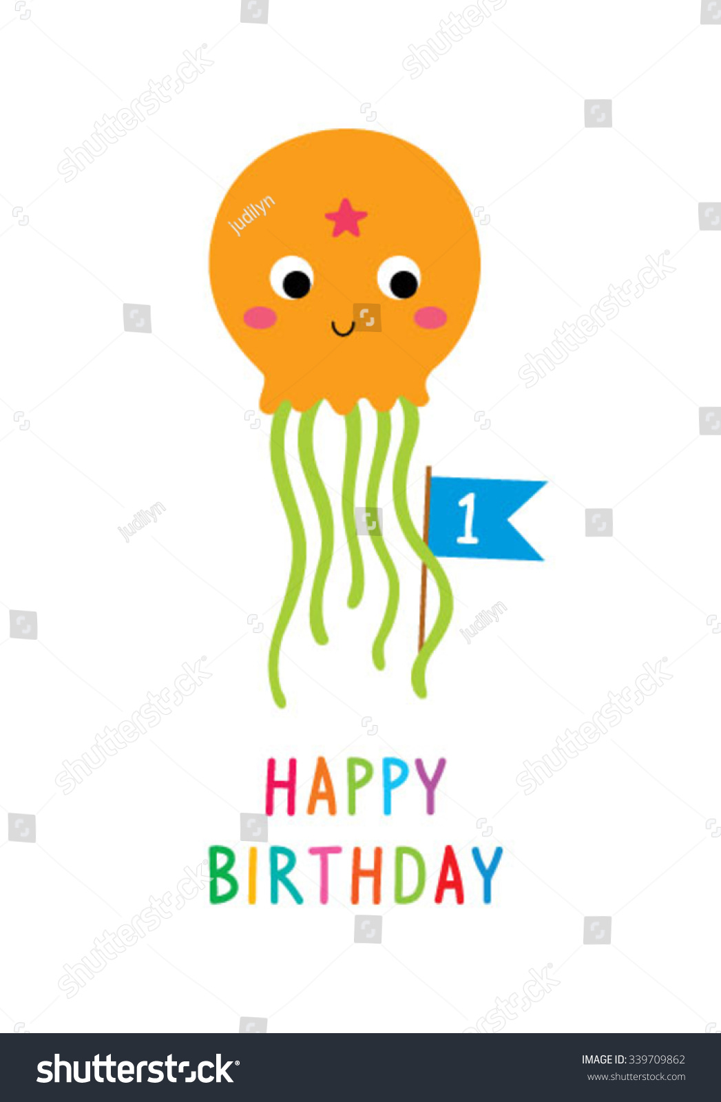 Cute Jellyfish Happy Birthday Invitation Card Stock Vector (Royalty ...