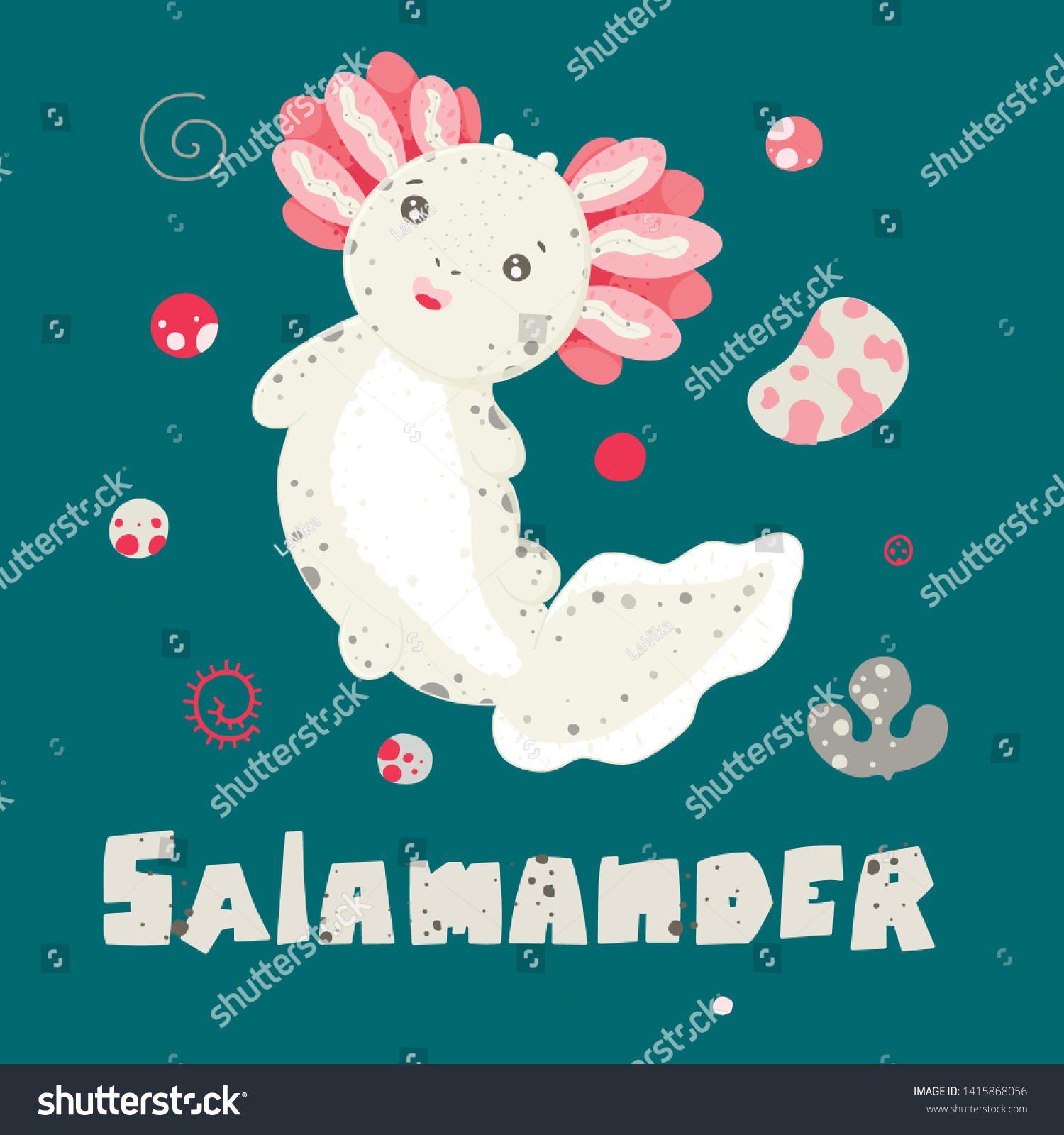 Cute Kawaii Axolotl Baby Amphibian Drawing Stock Vector Royalty Free