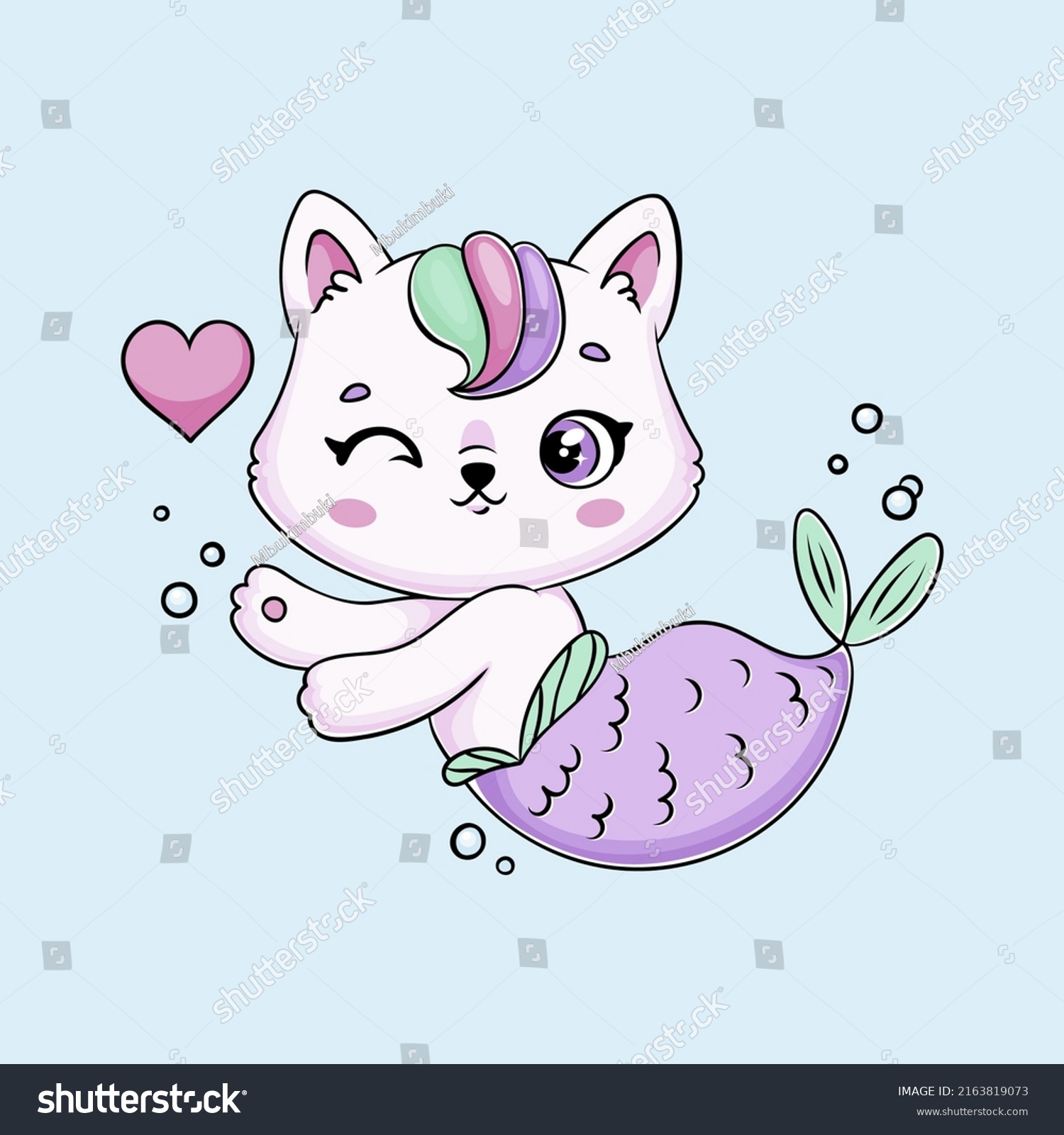 Cute Kawaii Cat Mermaid Illustration Kids Stock Vector (Royalty Free ...