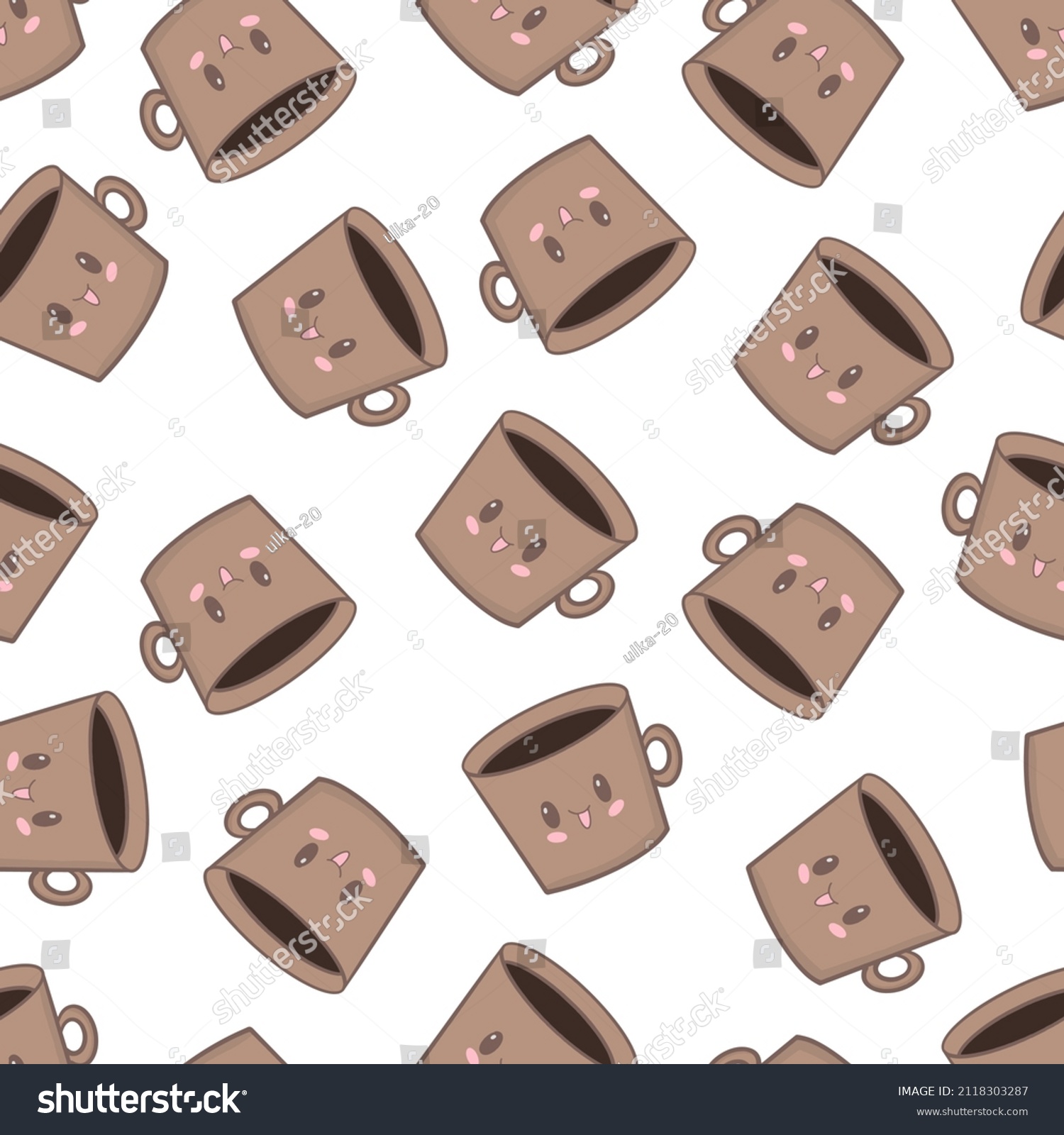 Cute Kawaii Coffee Vector Illustration Seamless Stock Vector (Royalty ...