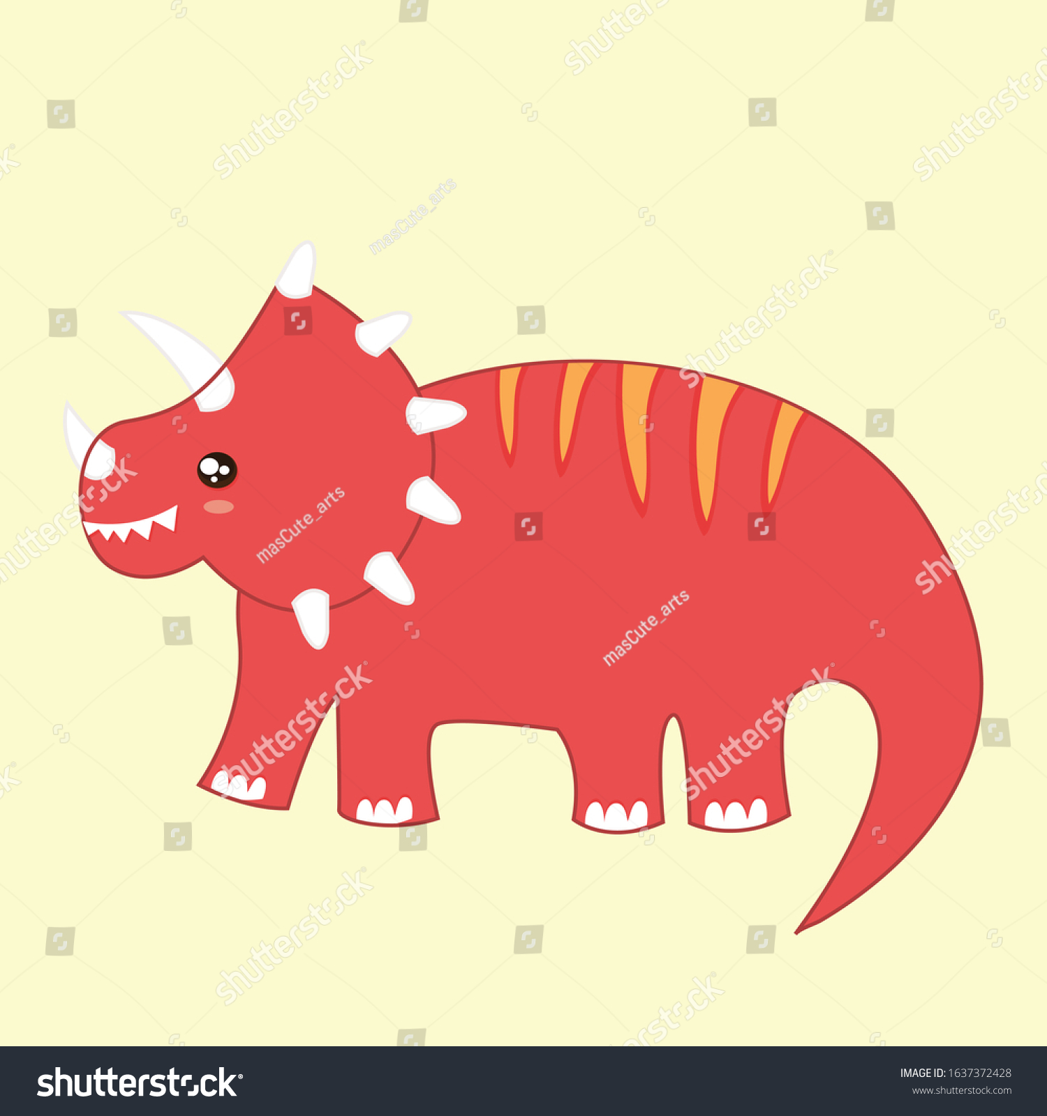 Cute Kawaii Dinosaur Triceratops Stock Vector Royalty Free
