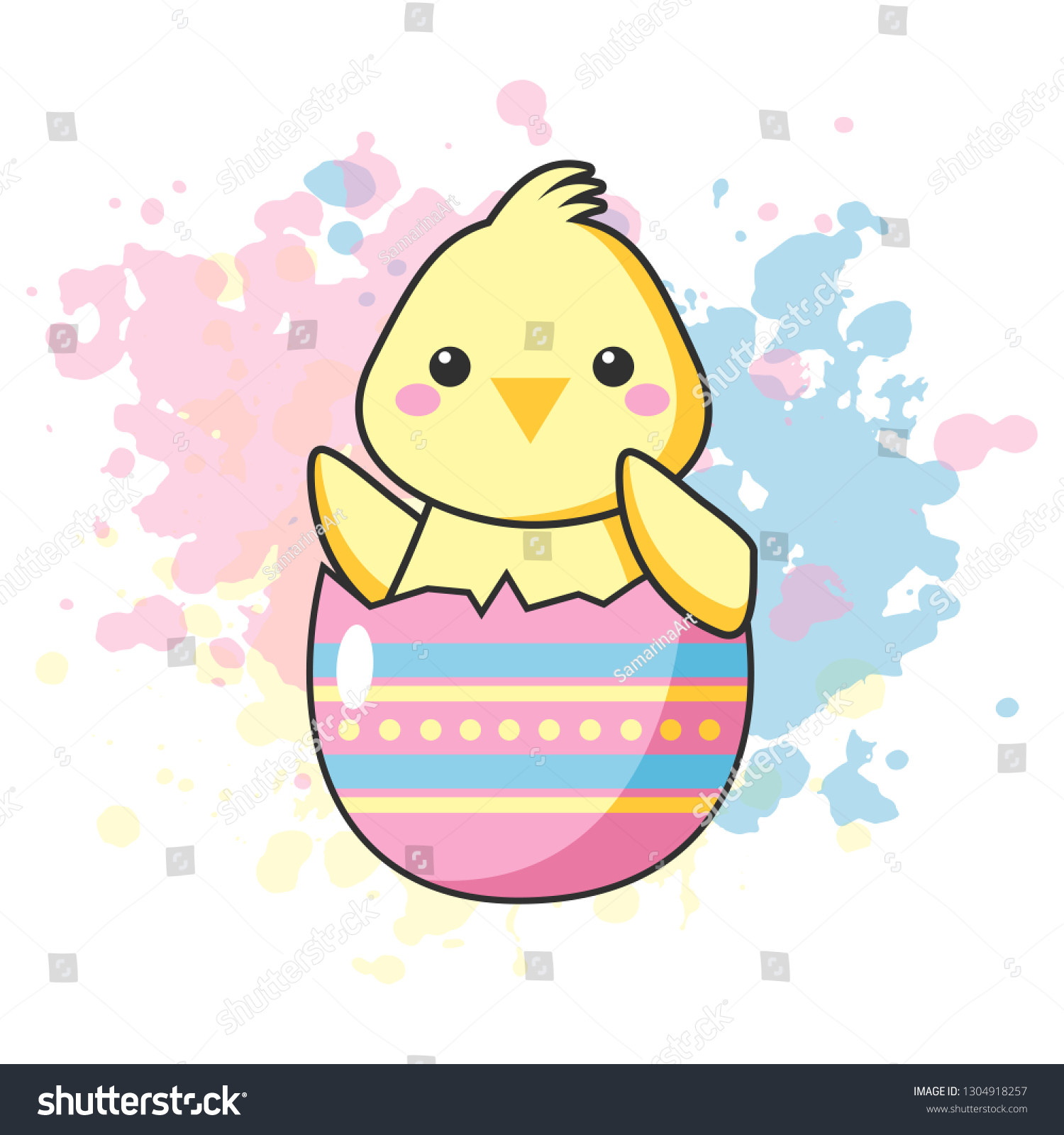 Cute Kawaii Easter Chick Cartoon Character เวกเตอร์สต็อก (ปลอดค่า