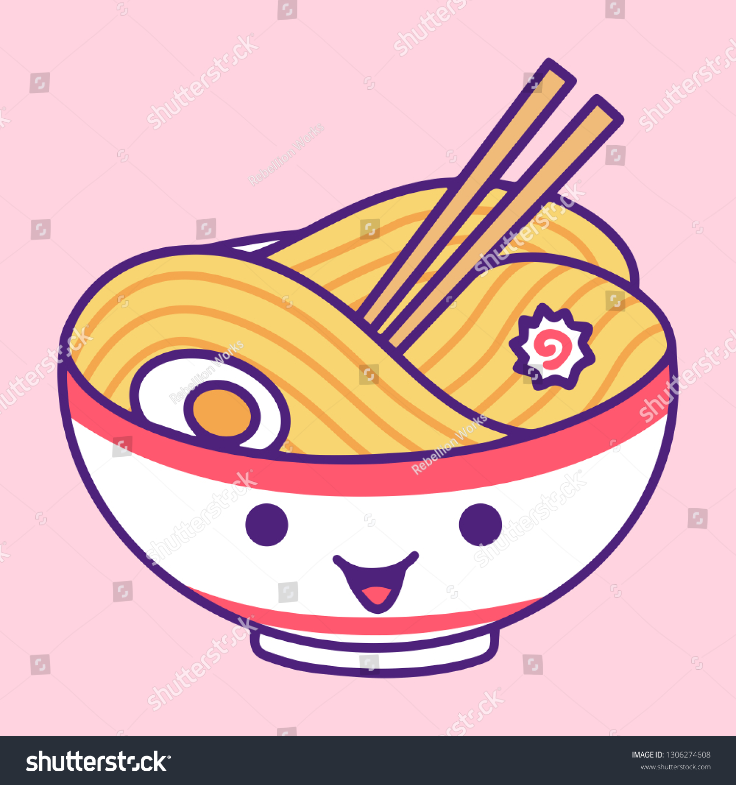 Cute Kawaii Illustration Noodle Ramen Handmade Stock Vector