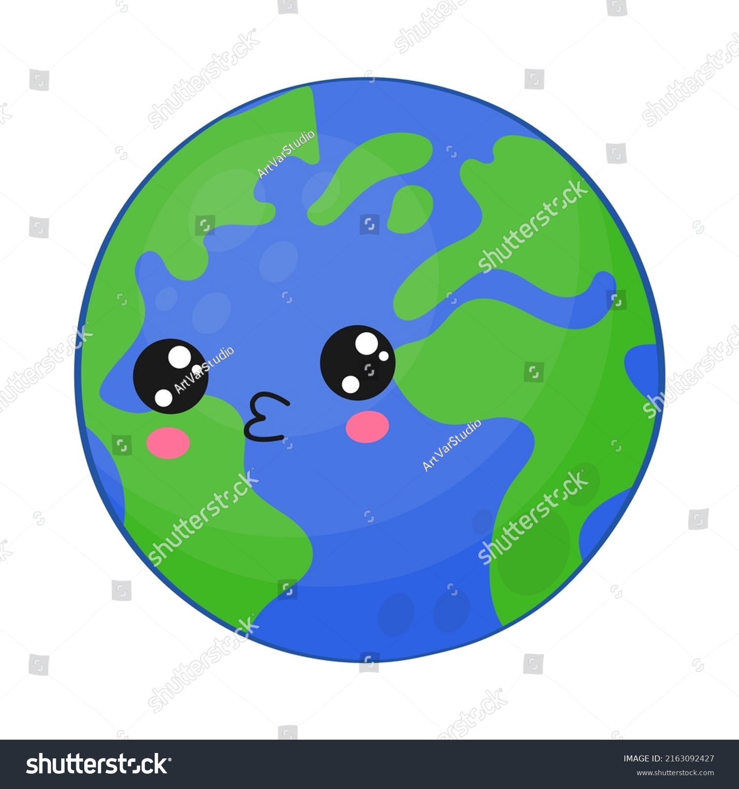 SVG of Cute kawaii planet Earth Vector illustration of a planet. Picture of planet for kids, baby book, fairy tales, covers, baby shower invitation, textile t-shirt.
 svg