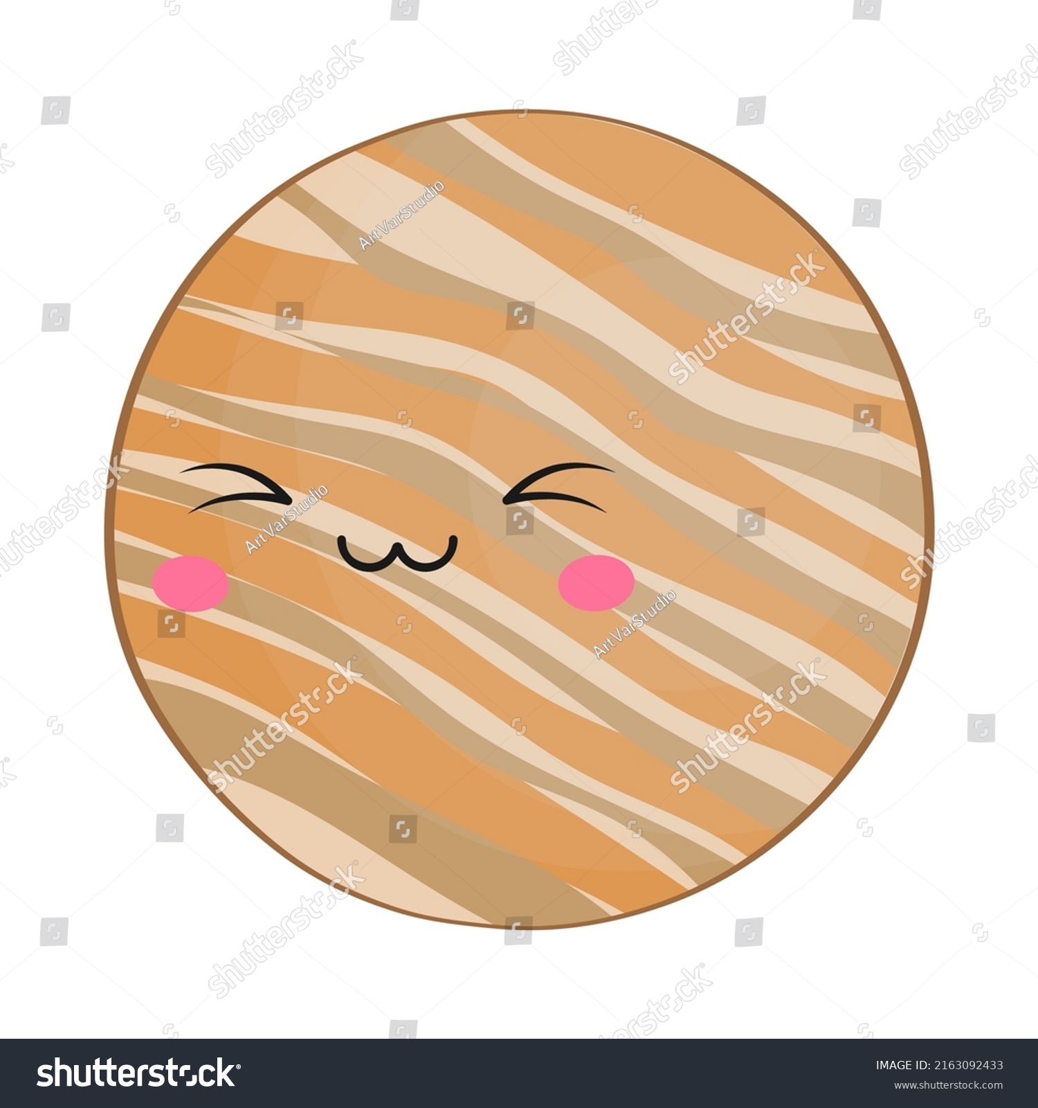 SVG of Cute kawaii planet Jupiter Vector illustration of a planet. Picture of planet for kids, baby book, fairy tales, covers, baby shower invitation, textile t-shirt.
 svg