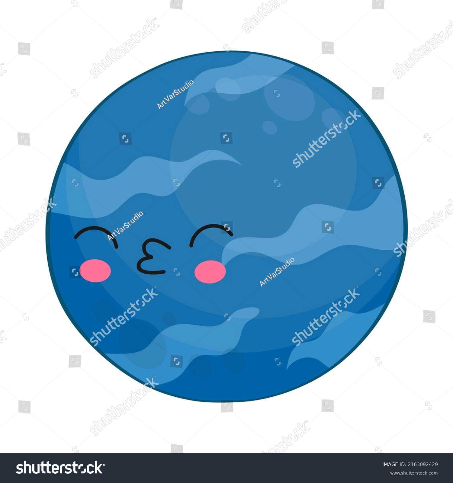 SVG of Cute kawaii planet Neptune Vector illustration of a planet. Picture of planet for kids, baby book, fairy tales, covers, baby shower invitation, textile t-shirt.
 svg