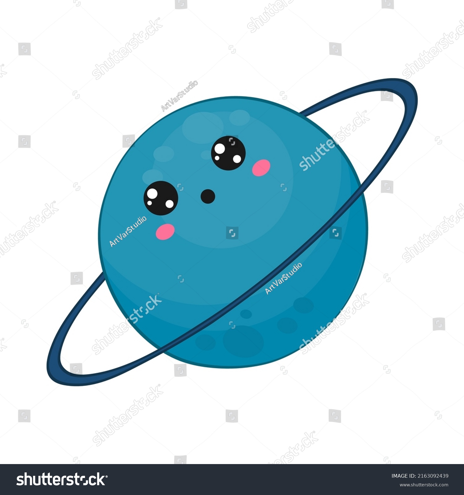 SVG of Cute kawaii planet Saturn Vector illustration of a planet. Picture of planet for kids, baby book, fairy tales, covers, baby shower invitation, textile t-shirt.
 svg