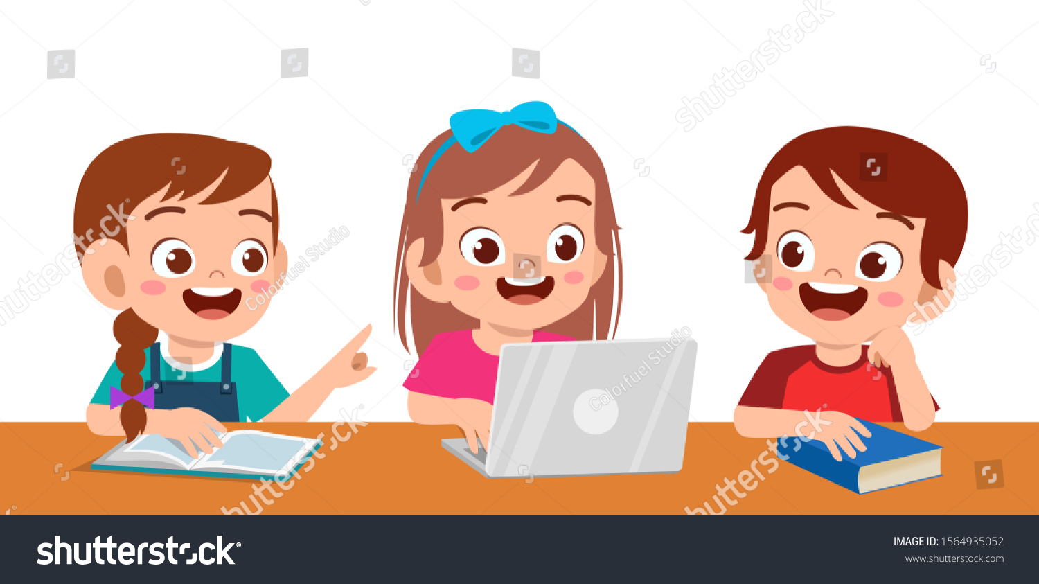 Cute Kid Boy Girl Using Laptop Stock Vector (Royalty Free) 1564935052 ...