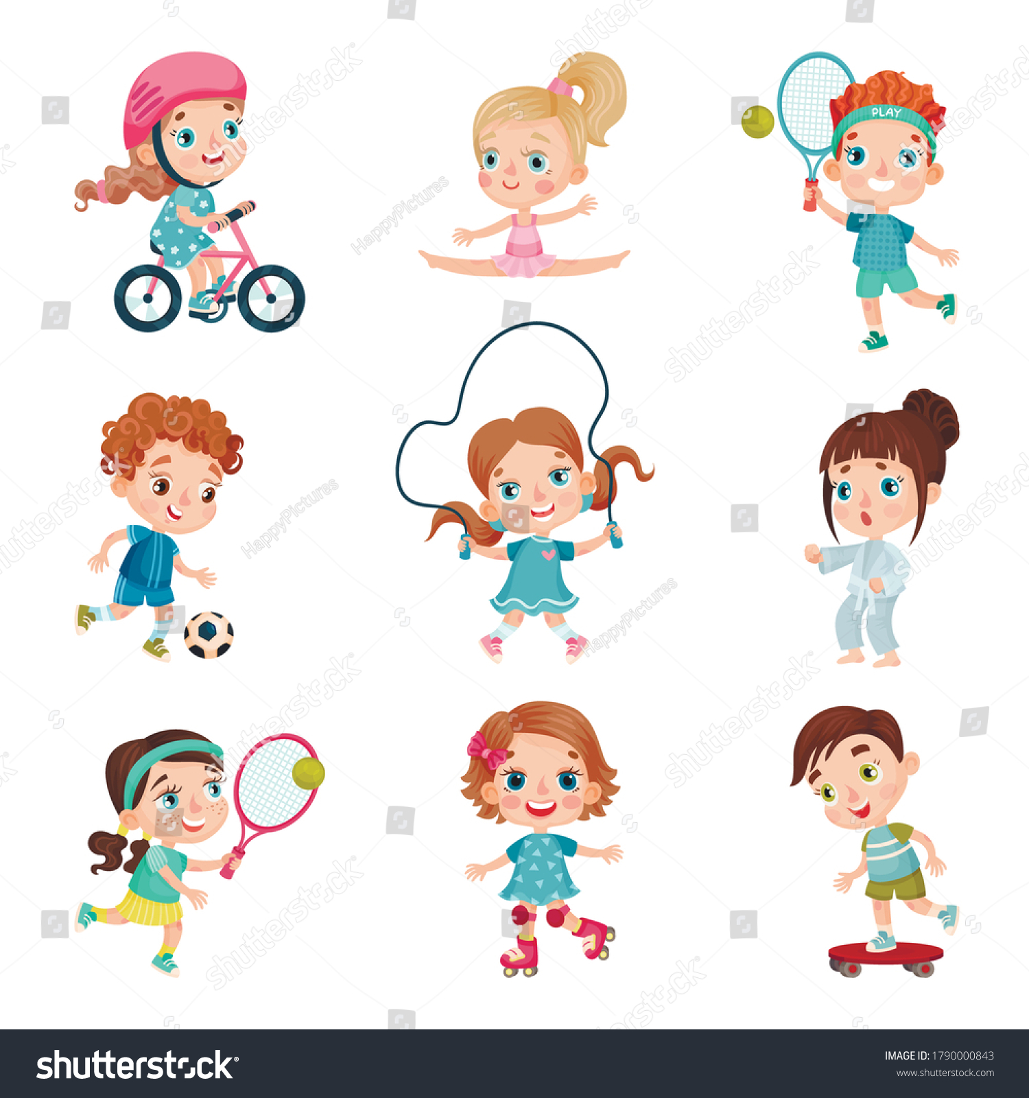 Cute Kid Characters Doing Sport Vector Stock Vector (Royalty Free ...