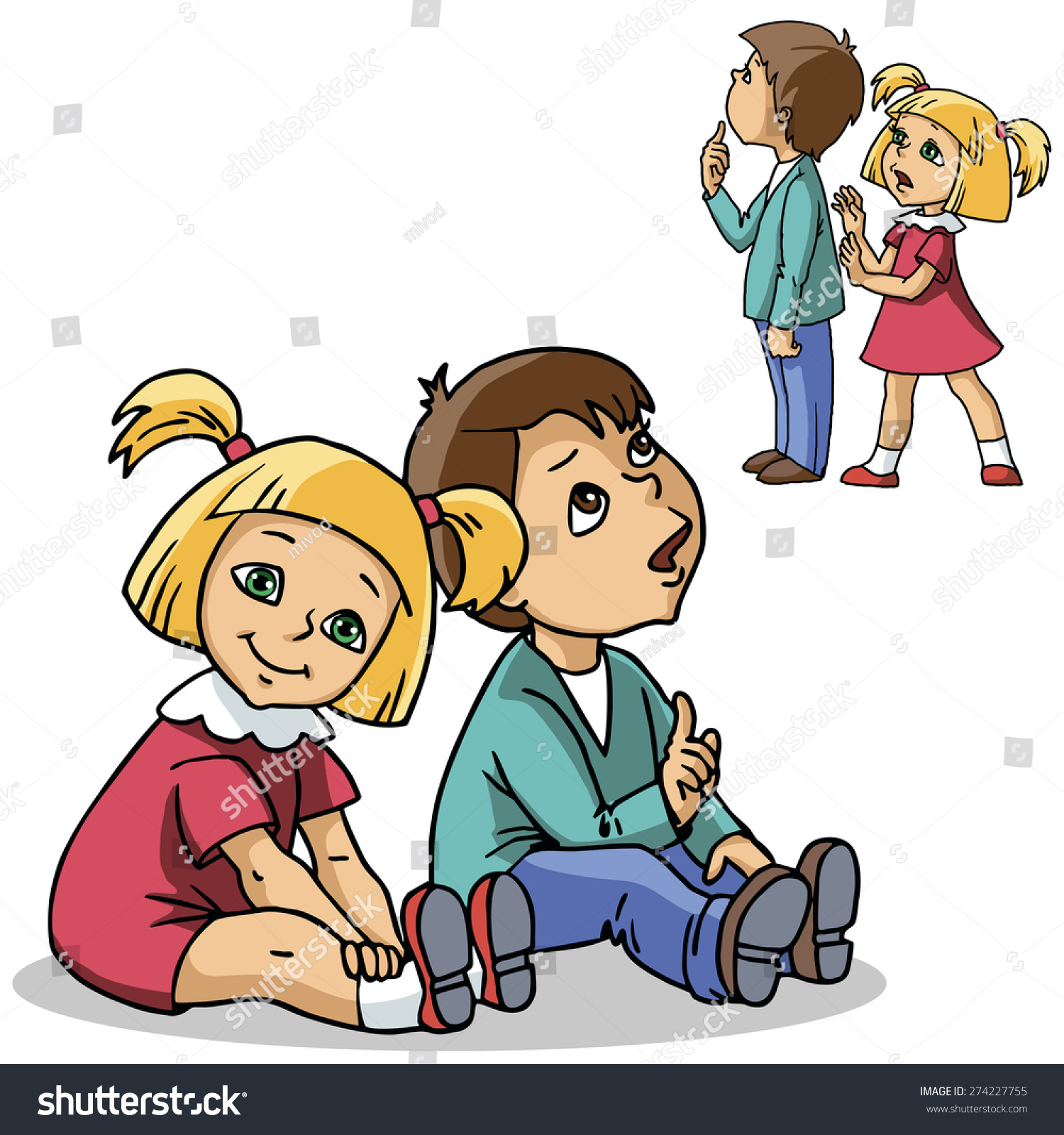 Cute Kids Boy Girl Sitting Standing Stock Vector 274227755 - Shutterstock