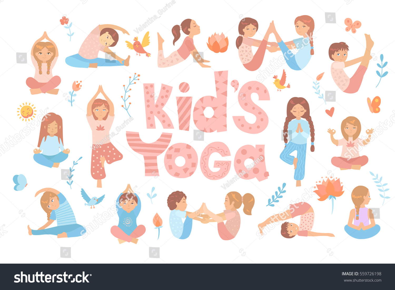 Cute Kids Doing Yoga Exercises Yoga Stock Vector (Royalty Free ...