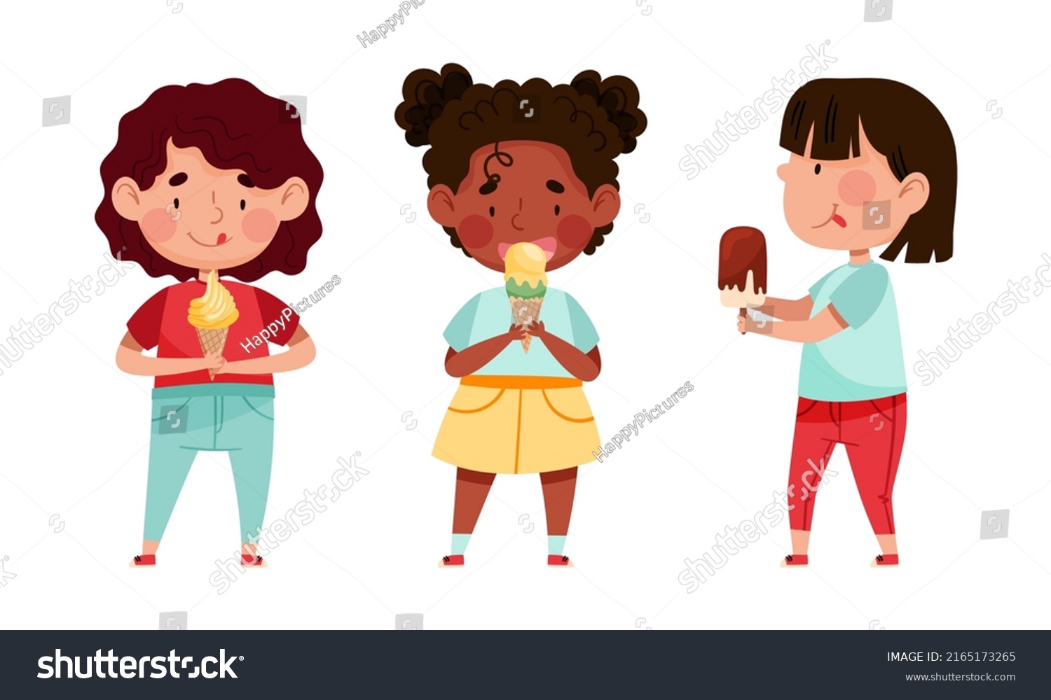 Cute Kids Eating Ice Cream Happy Stock Vector (royalty Free) 2165173265 