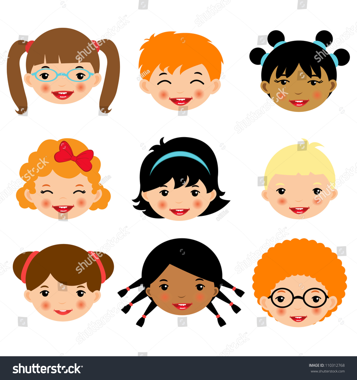 Cute Kids Faces Set Stock Vector Illustration 110312768 : Shutterstock