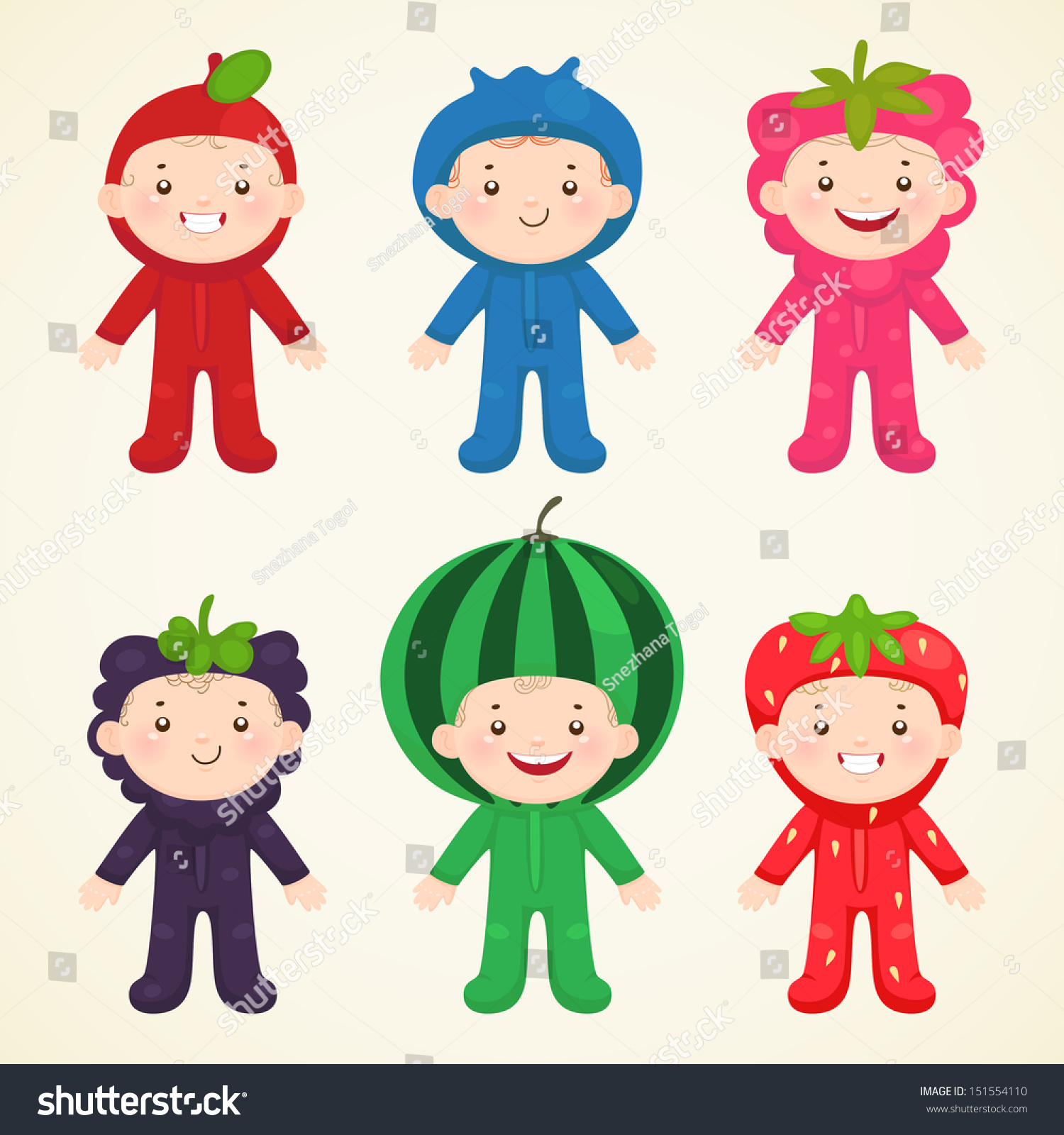 Cute Kids Costumes Berries Cranberry Blueberry Stock Vector 151554110 ...