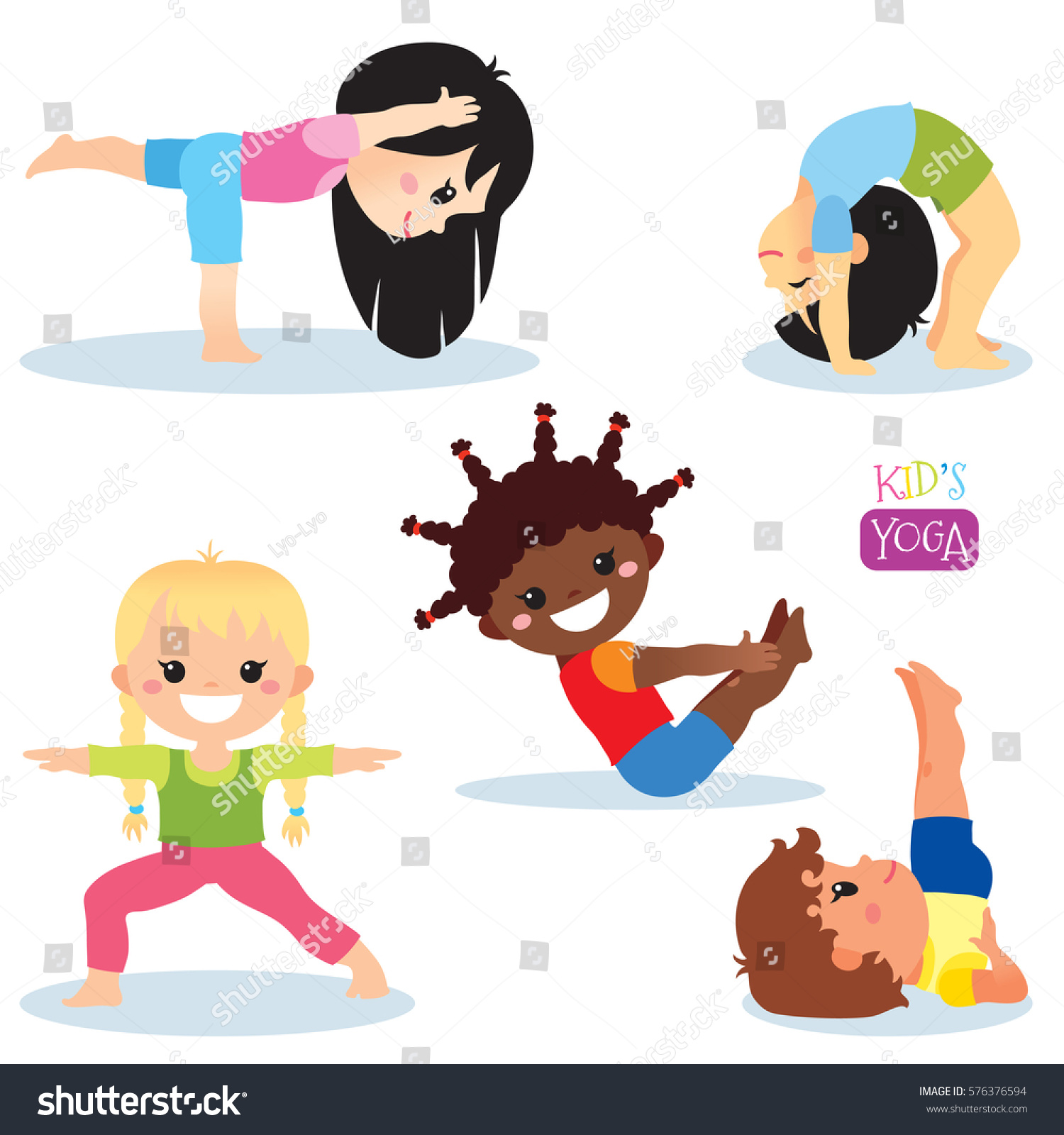 Cute Kids Different Yoga Poses On Stock Vector (Royalty Free) 576376594 ...
