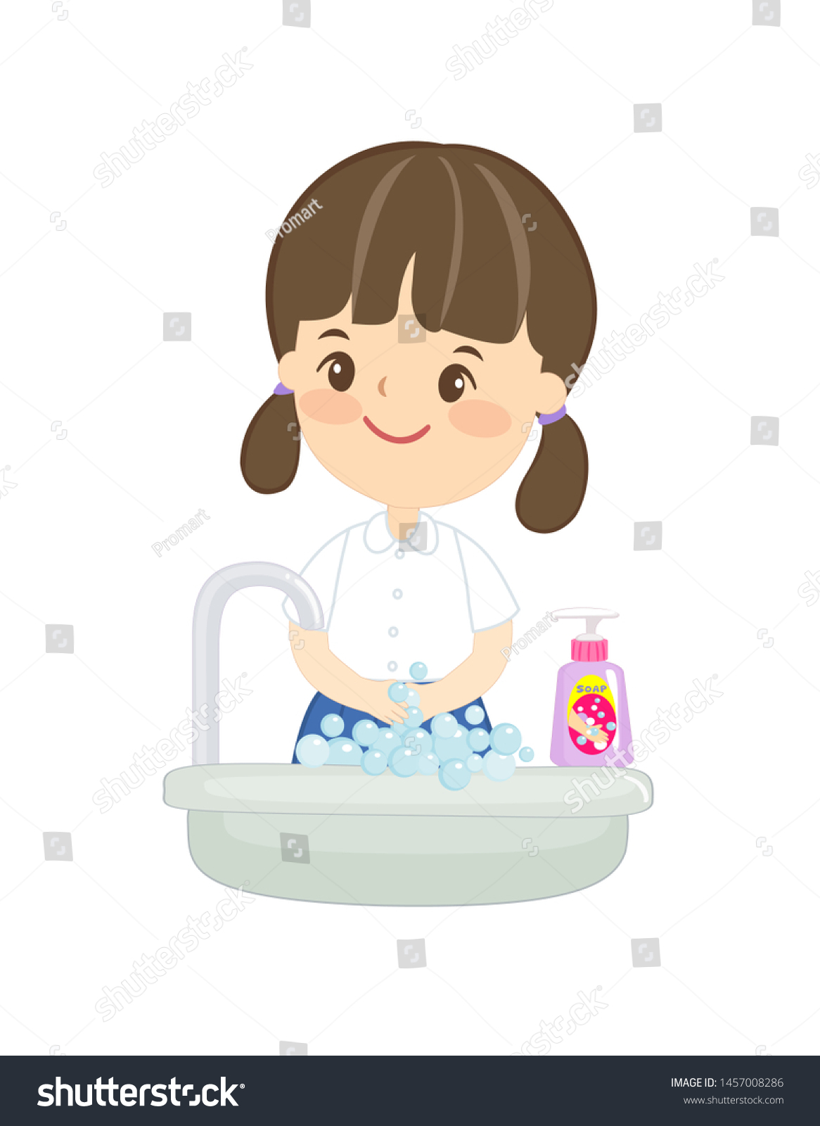 Cute Kids Washing Hands Vector Stock Vector (royalty Free) 1457008286