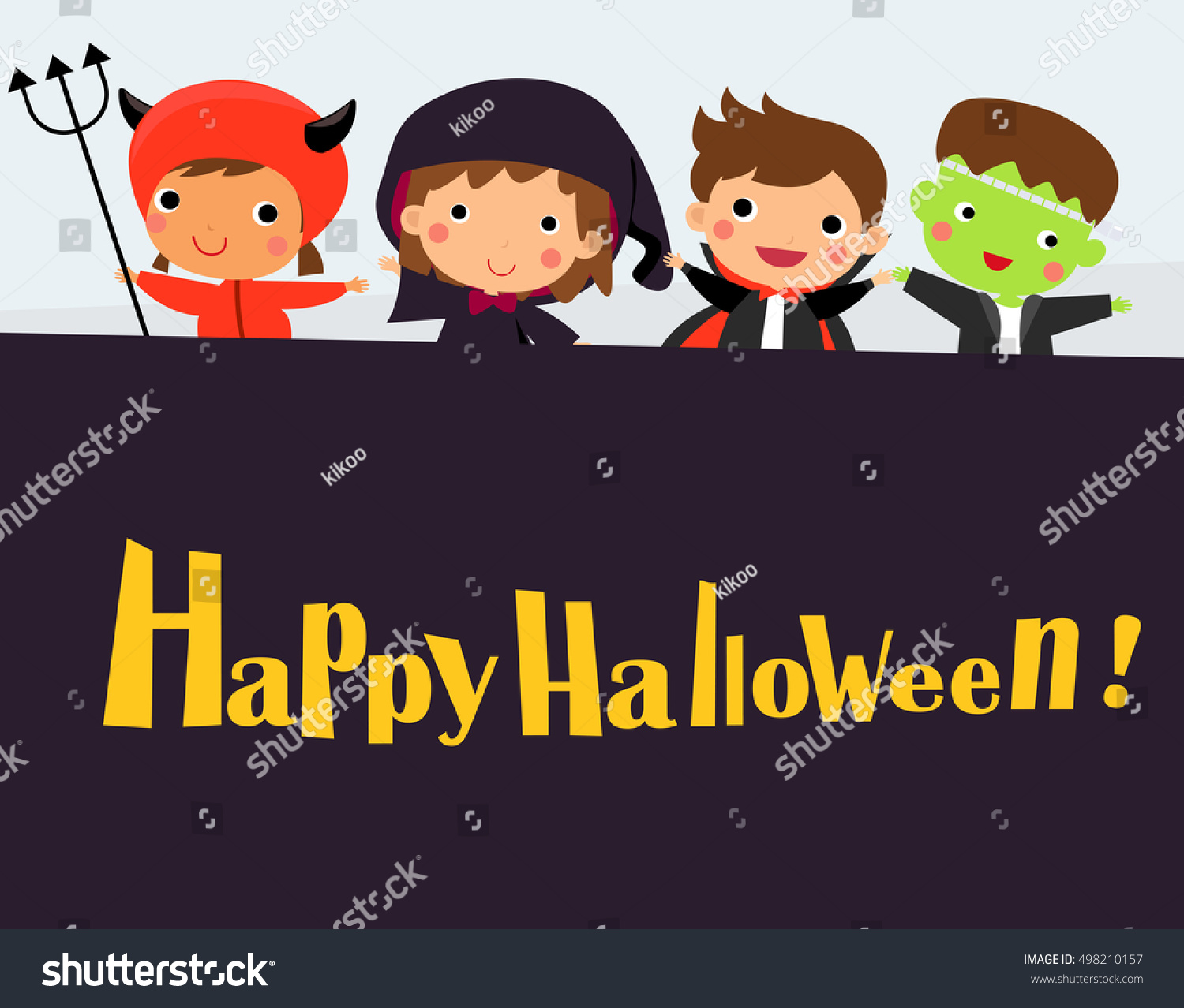 Cute Kids Wearing Halloween Monster Costume Stock Vector (Royalty Free) 498210157 | Shutterstock