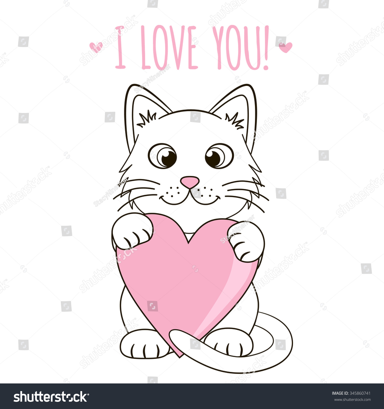 Cute Kitten Pink Heart Loving Cat Stock Vector 345860741 - Shutterstock