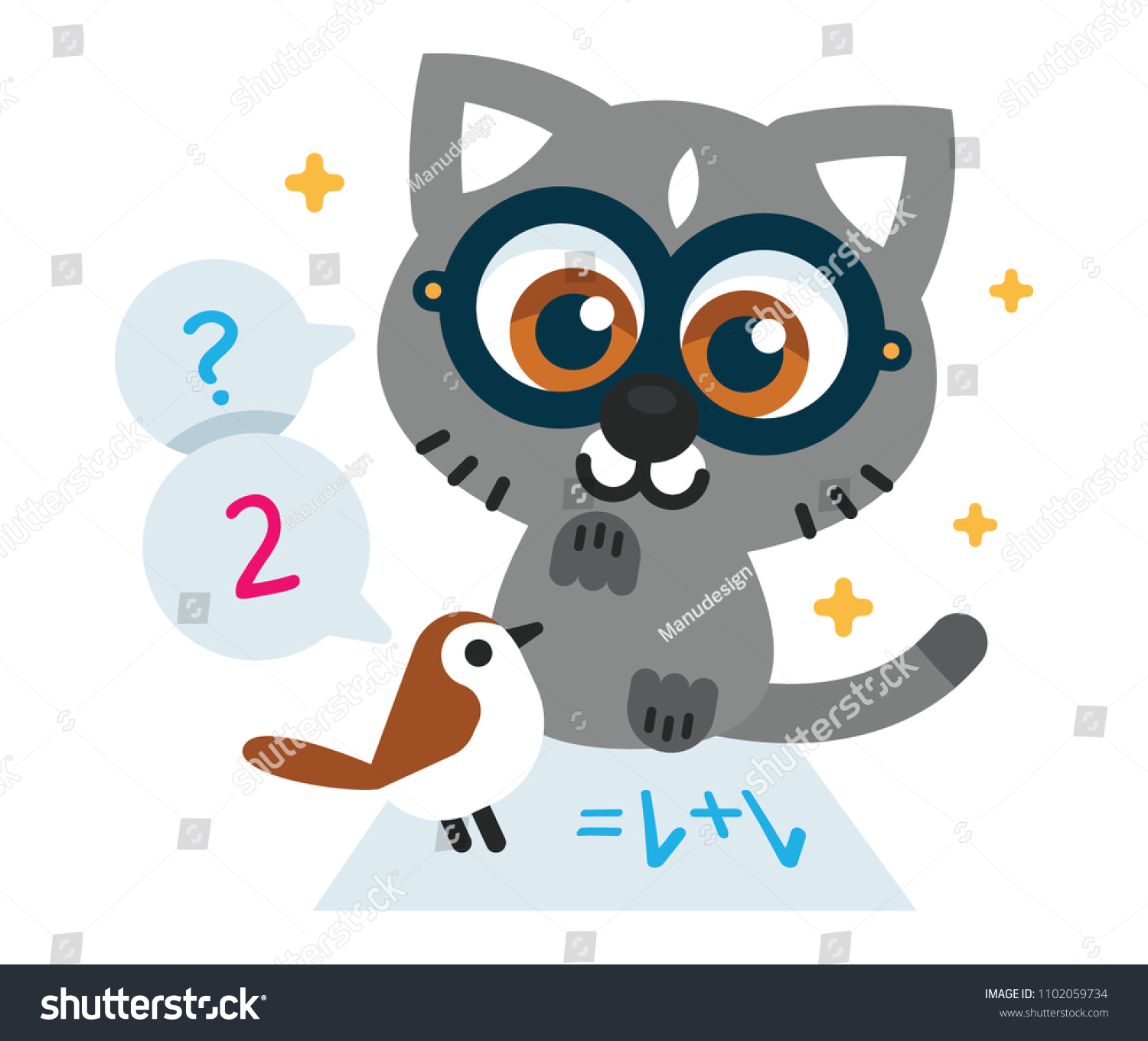 Cute Kitty Bird Doing Math Homework Stock Vector Royalty Free
