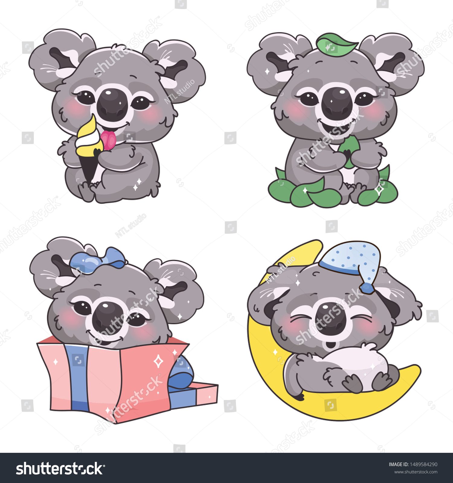 Cute Koala Kawaii Cartoon Vector Characters Stock Vector Royalty Free