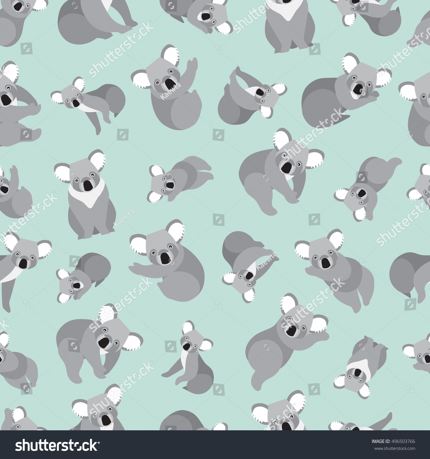 Cute Koala On Green Background Pattern Stock Vector 496503766