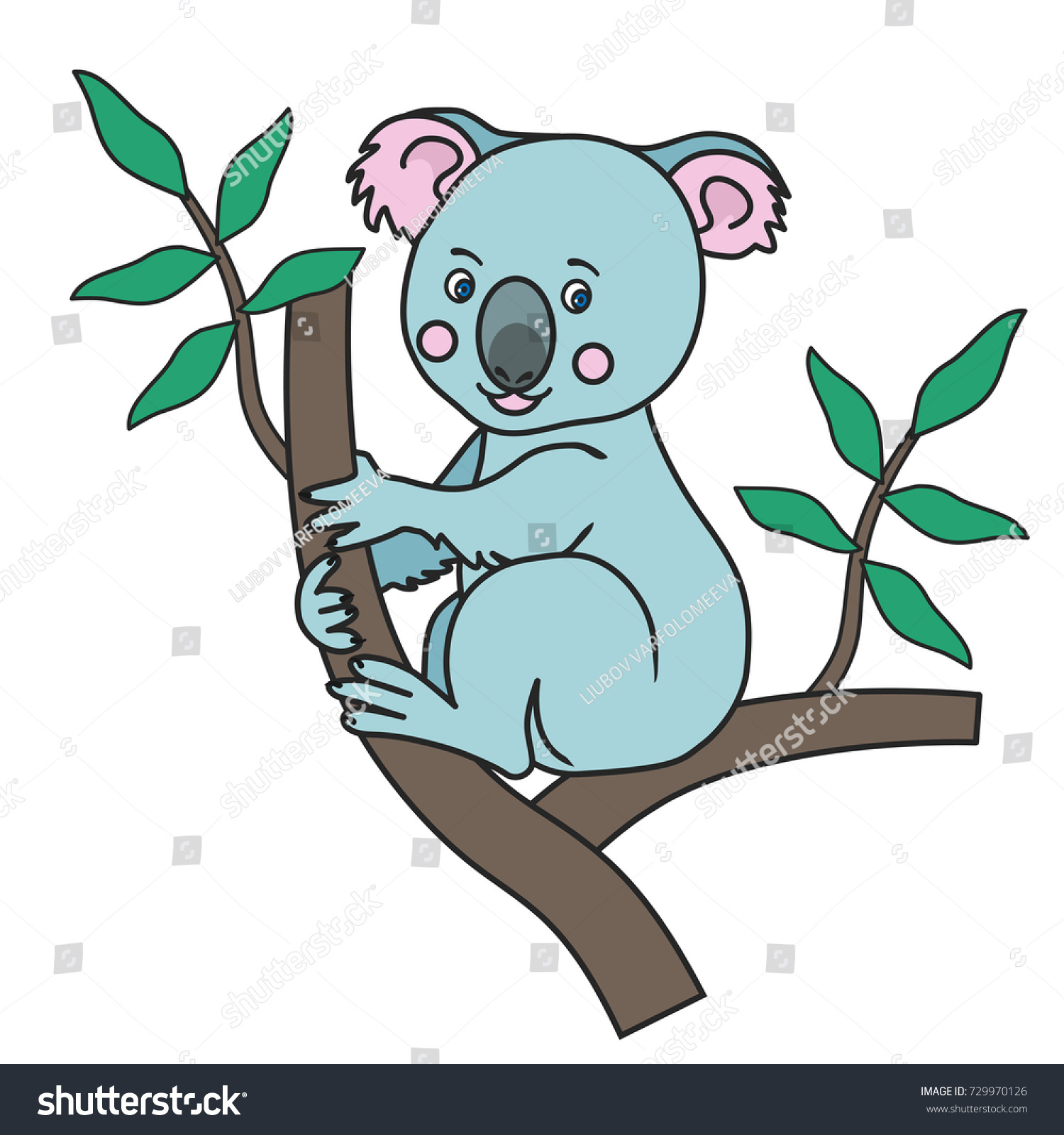 Cute Koala Sitting On Eucalyptus Tree Stock Vector (Royalty Free) 729970126