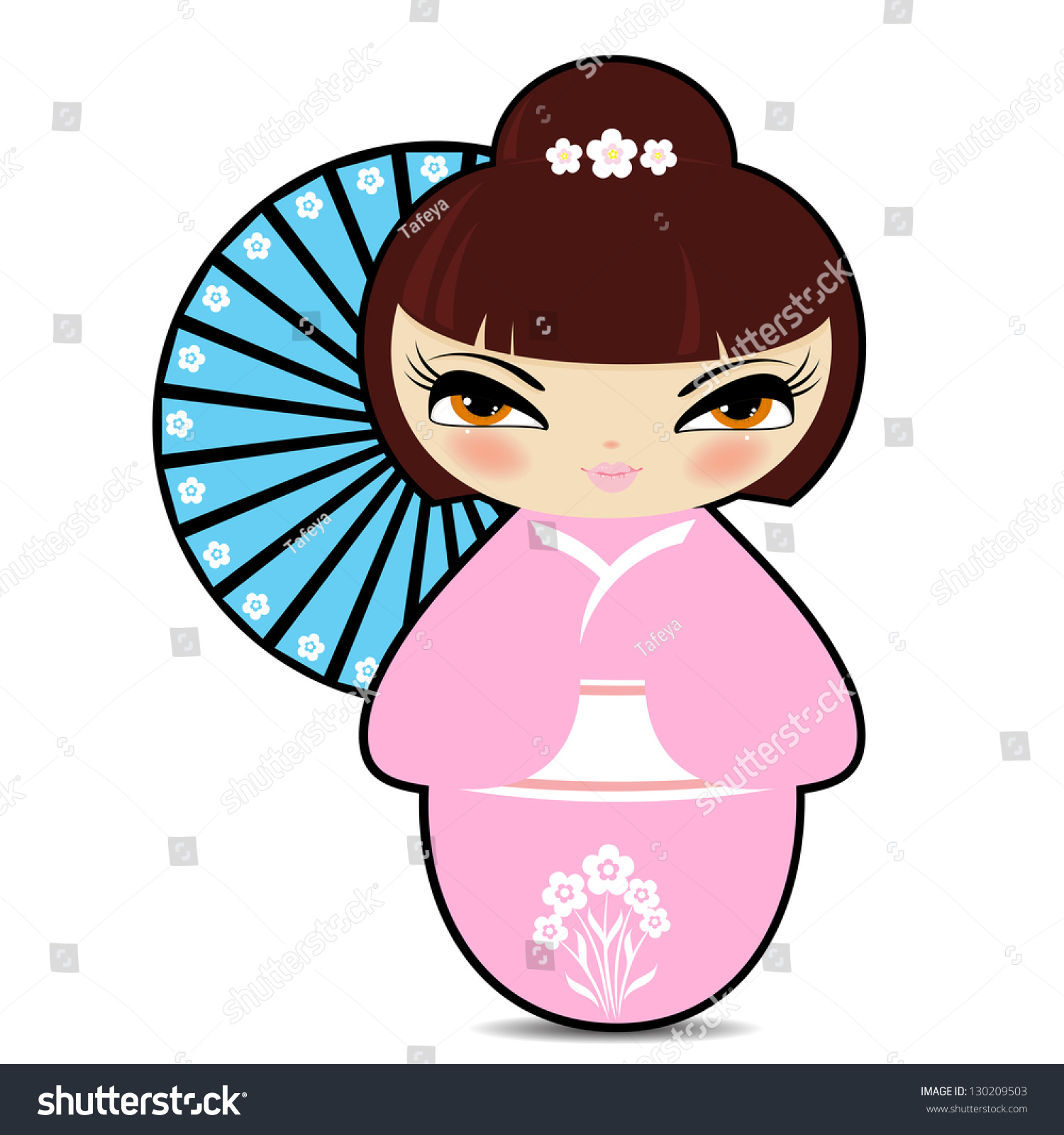 Cute Kokeshi Doll: Vector Cartoon - 130209503 : Shutterstock