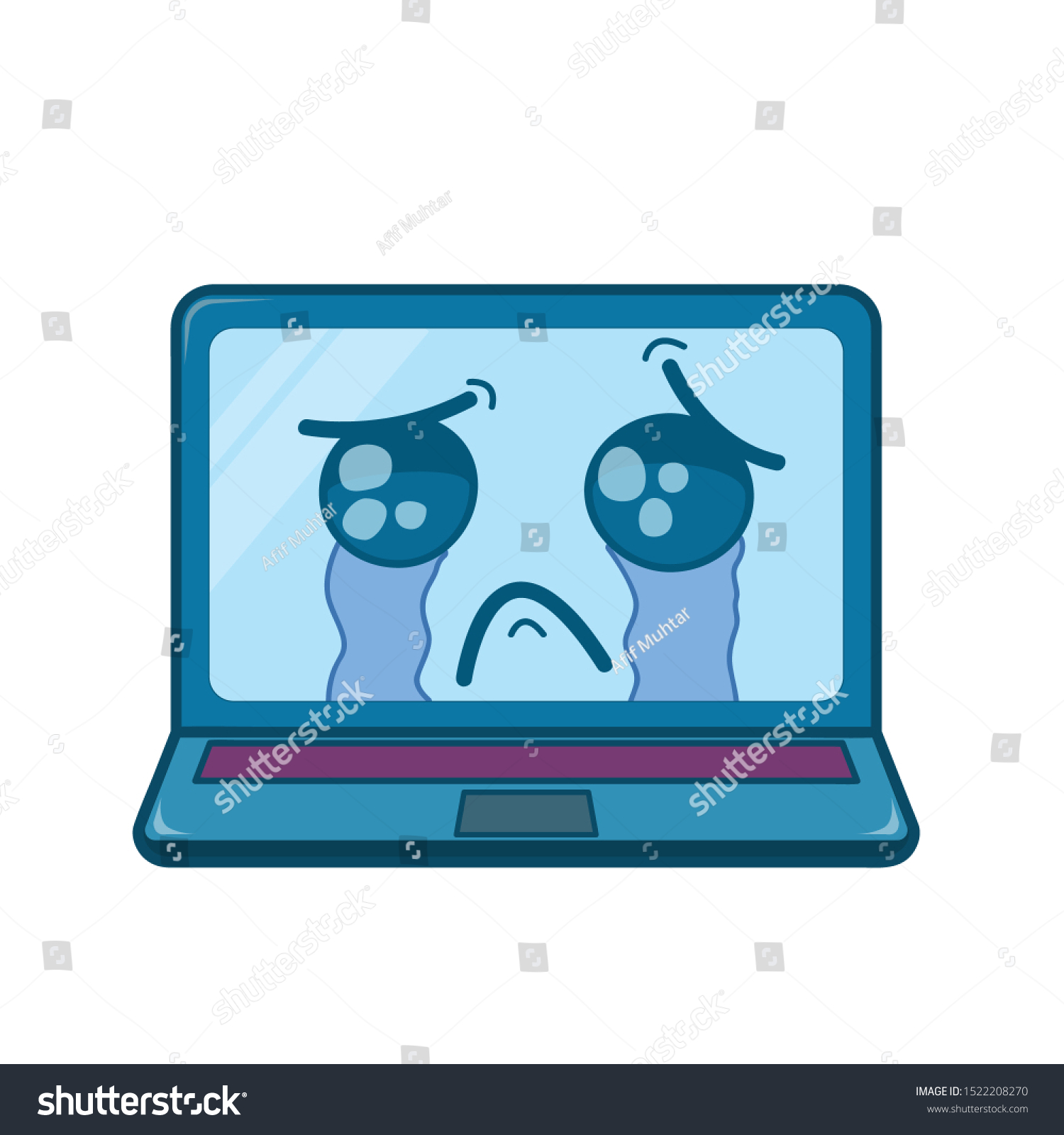 Cute Laptop Sad Emoticon Characters Stock Vector (Royalty Free ...