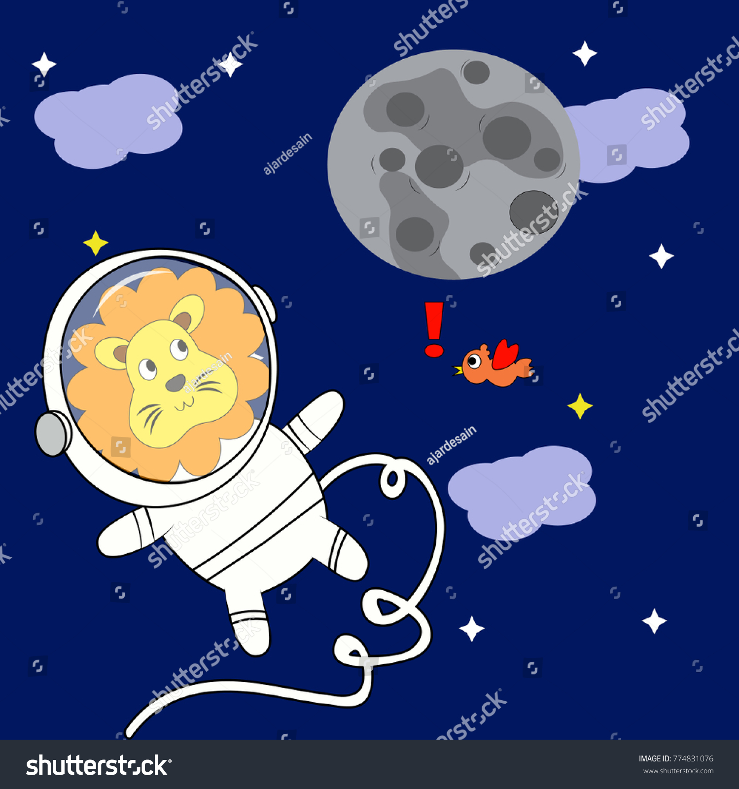 Cute Lion Space Vector Cartoon Illustration Stock Vector Royalty Free
