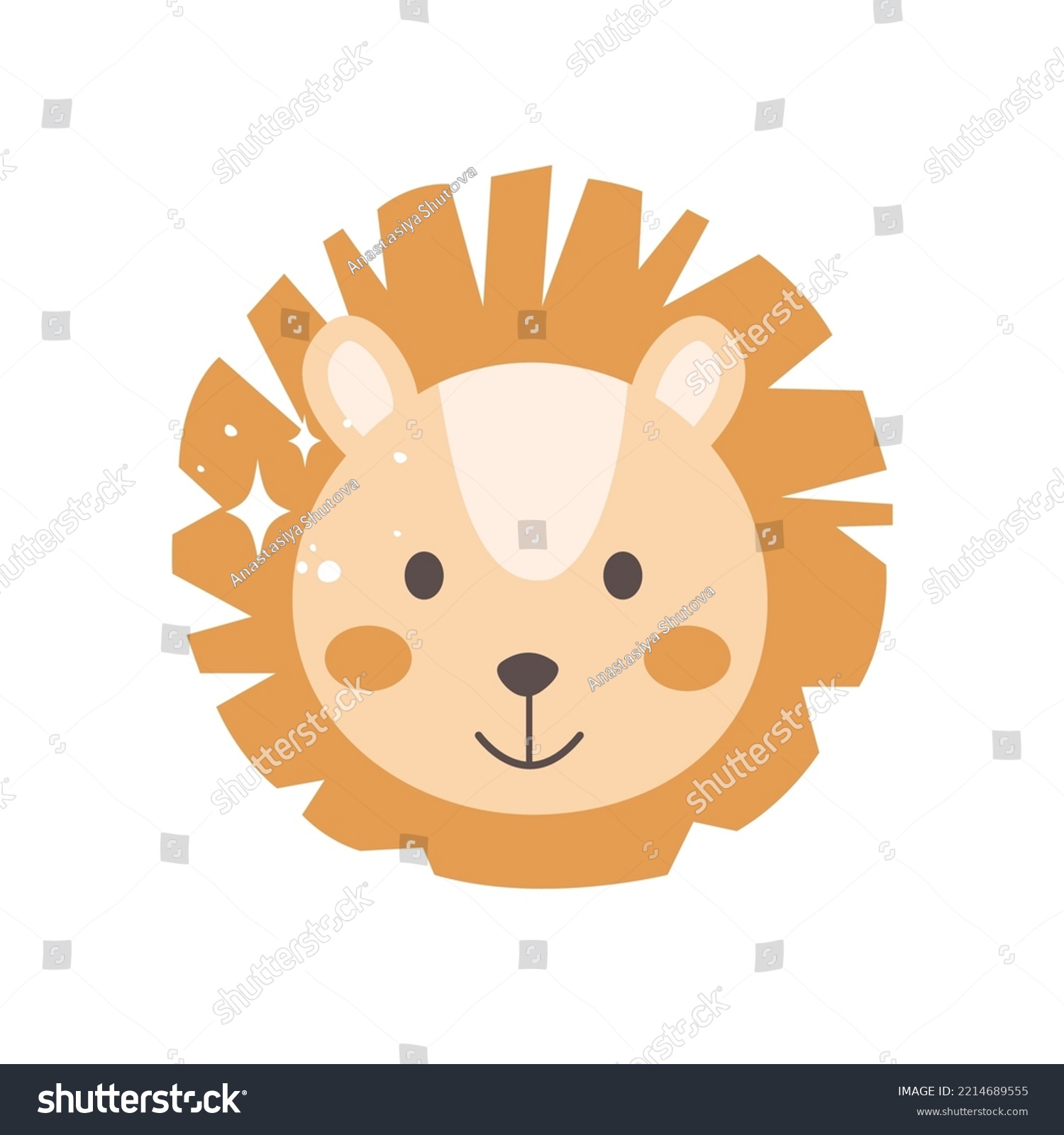 SVG of Cute lion face vector illustration isolated on white background. Safari baby animal face Svg cut file. Perfect for nursery poster, kids shirt design, baby showers card and so on svg