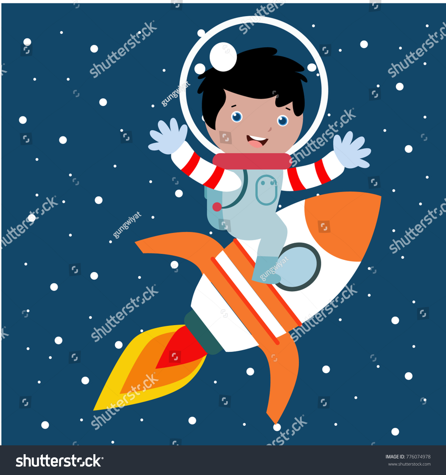 Cute Little Astronaut Kid Action Cartoon Stock Vector (Royalty Free ...