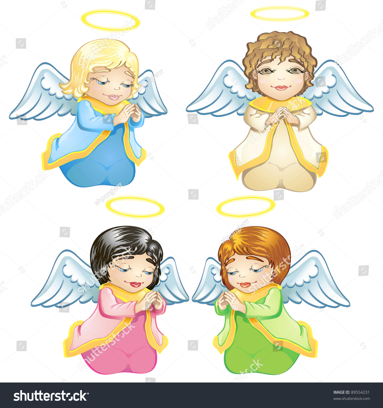 Cute Little Baby Angels Isolated Stock Vector Illustration 89554231 ...