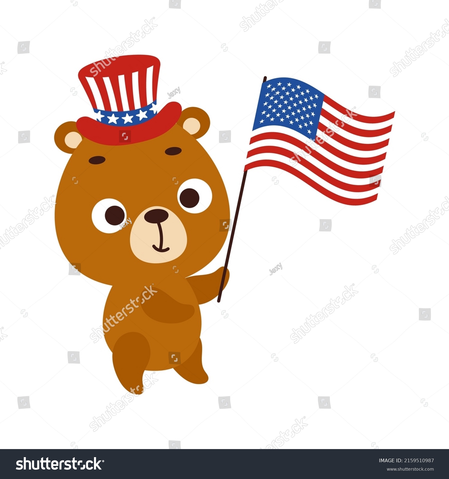 Cute Little Bear Holding Flag United Stock Vector (Royalty Free ...