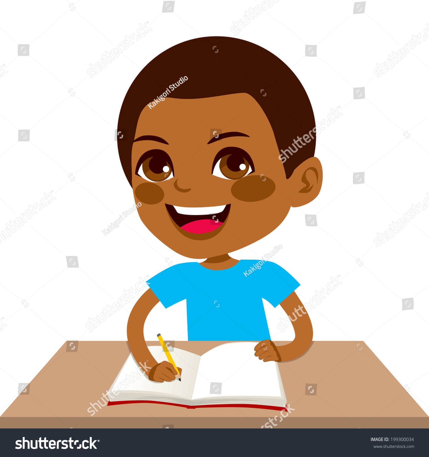 Cute Little Black Student Boy Writing Stock Vector Royalty Free