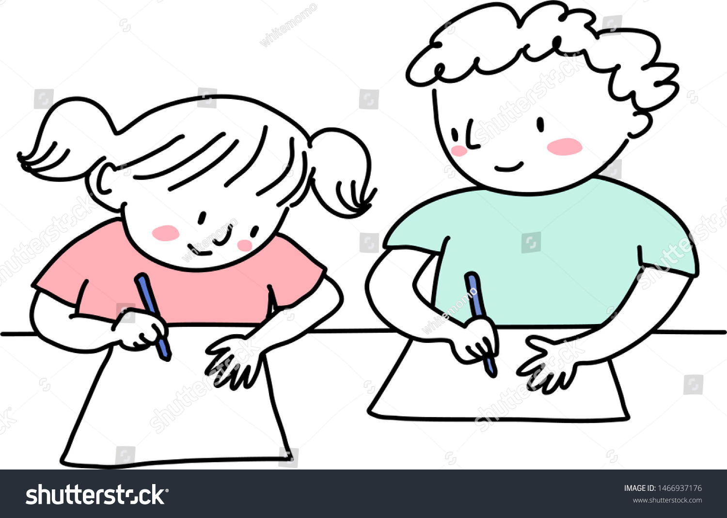 Cute Little Boy Girl Writing Drawing Stock Vector Royalty Free