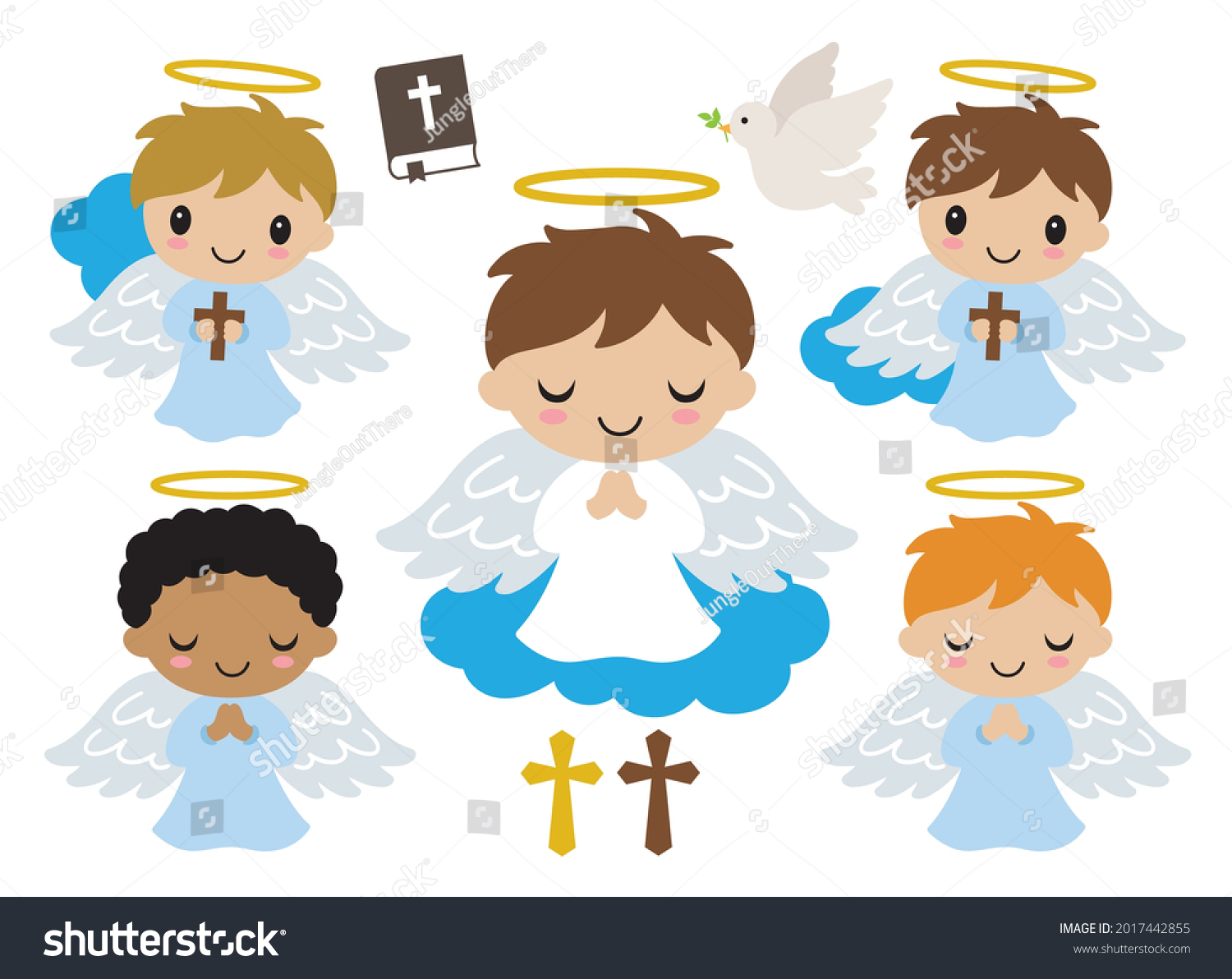 Cute Little Boy Baptism Angels Praying Stock Vector (Royalty Free ...